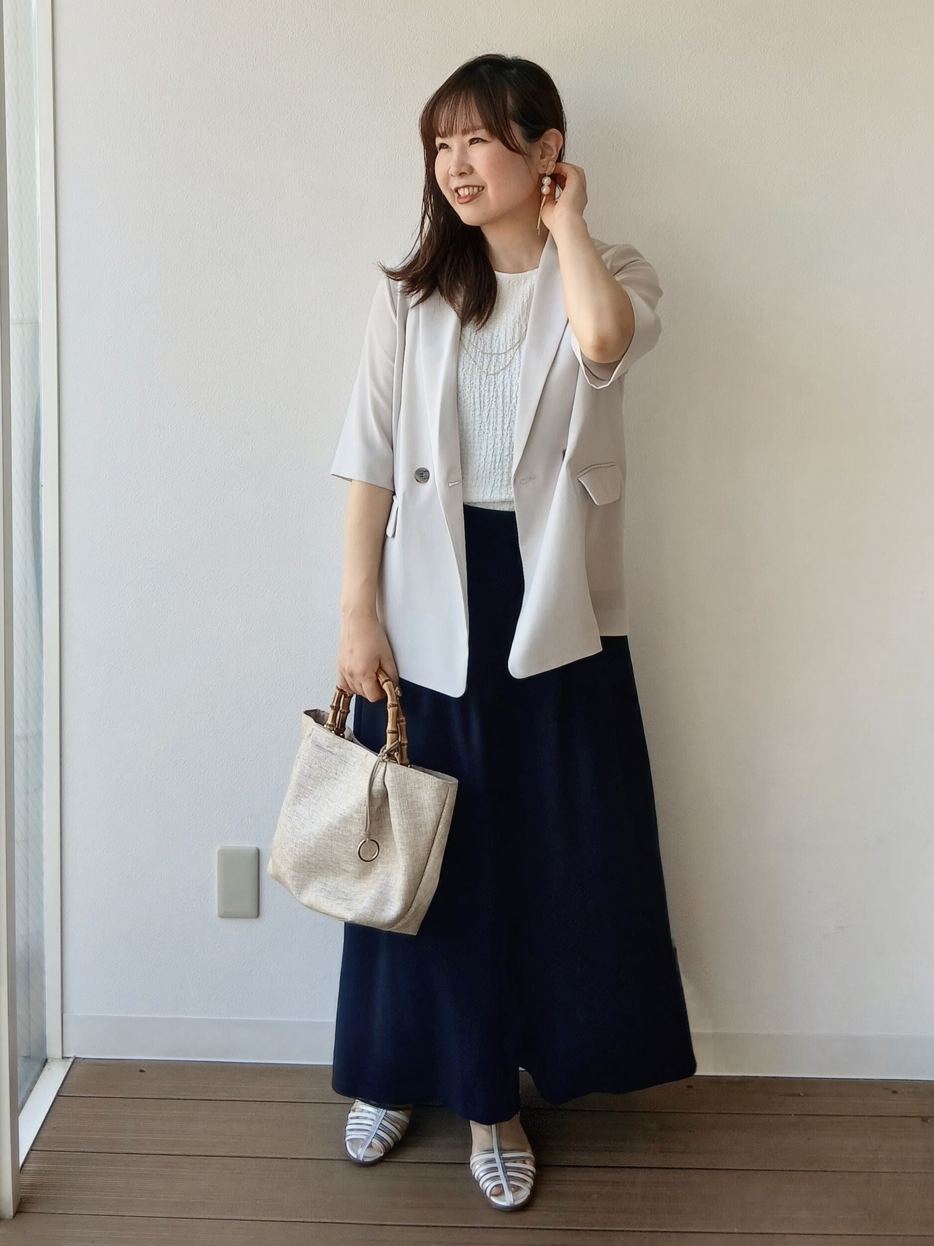 なみきさんの「UNTITLED｜【秋の通勤羽織/セットアップ可/UVカット】エアリークール半袖ジャケット」を使ったコーディネート