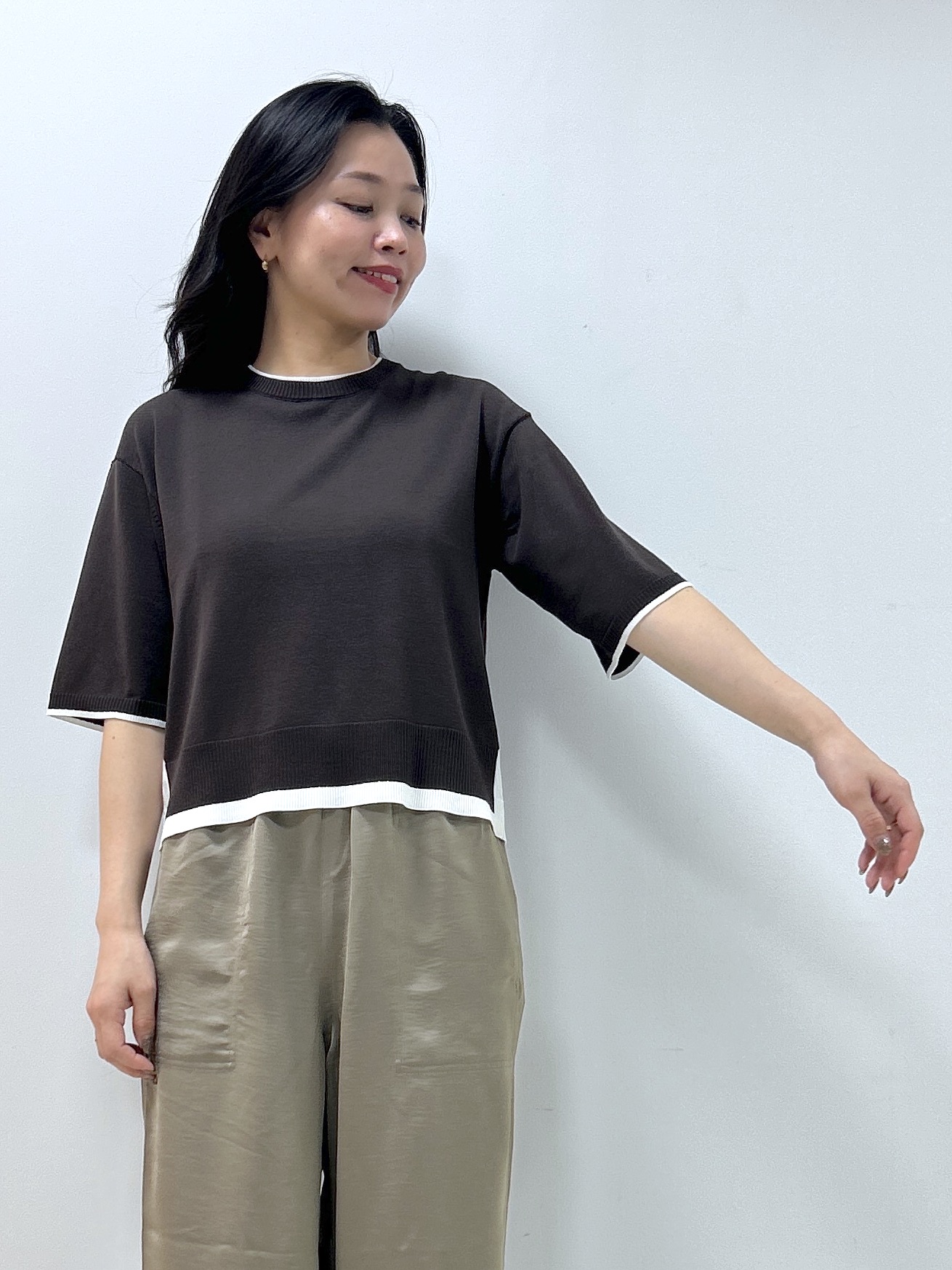 Kaiさんの「Dessin｜【洗える】バイカラーボクシーシルエットニット」を使ったコーディネート