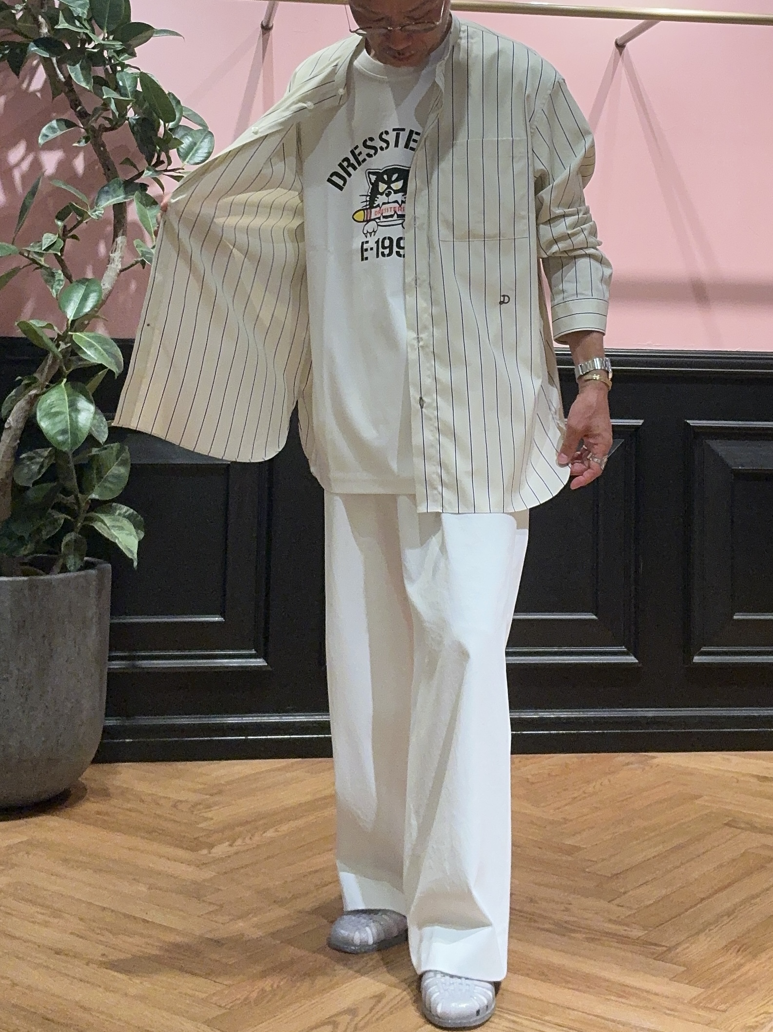 torigoeさんの「DRESSTERIOR｜【日本製】バンドカラー ストライプシャツ」を使ったコーディネート
