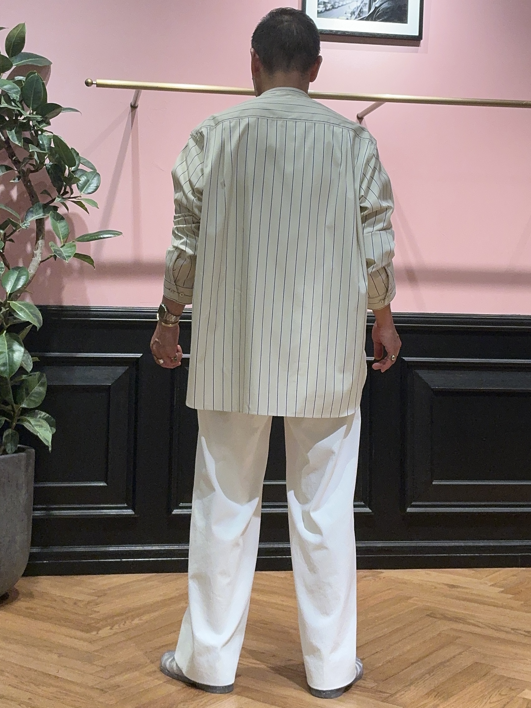 torigoeさんの「DRESSTERIOR｜【日本製】バンドカラー ストライプシャツ」を使ったコーディネート