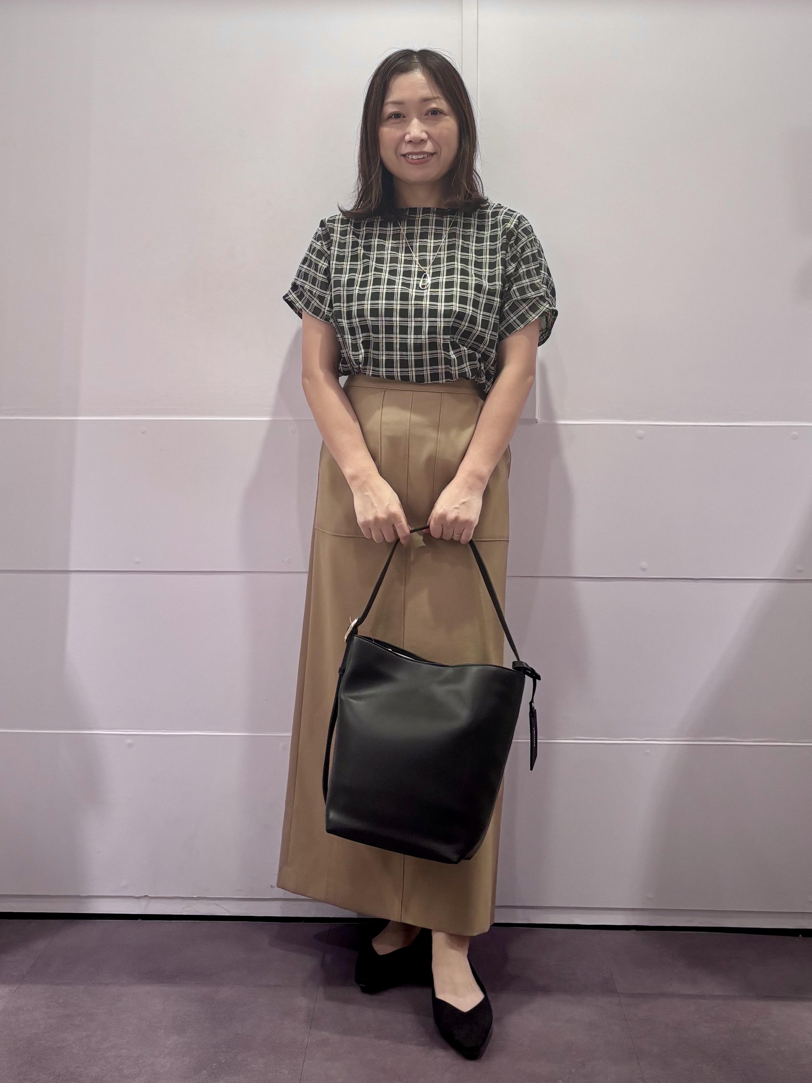 TOKOさんの「UNTITLED｜【秋めきシャツ/体型カバー】シアーチェックブラウス」を使ったコーディネート