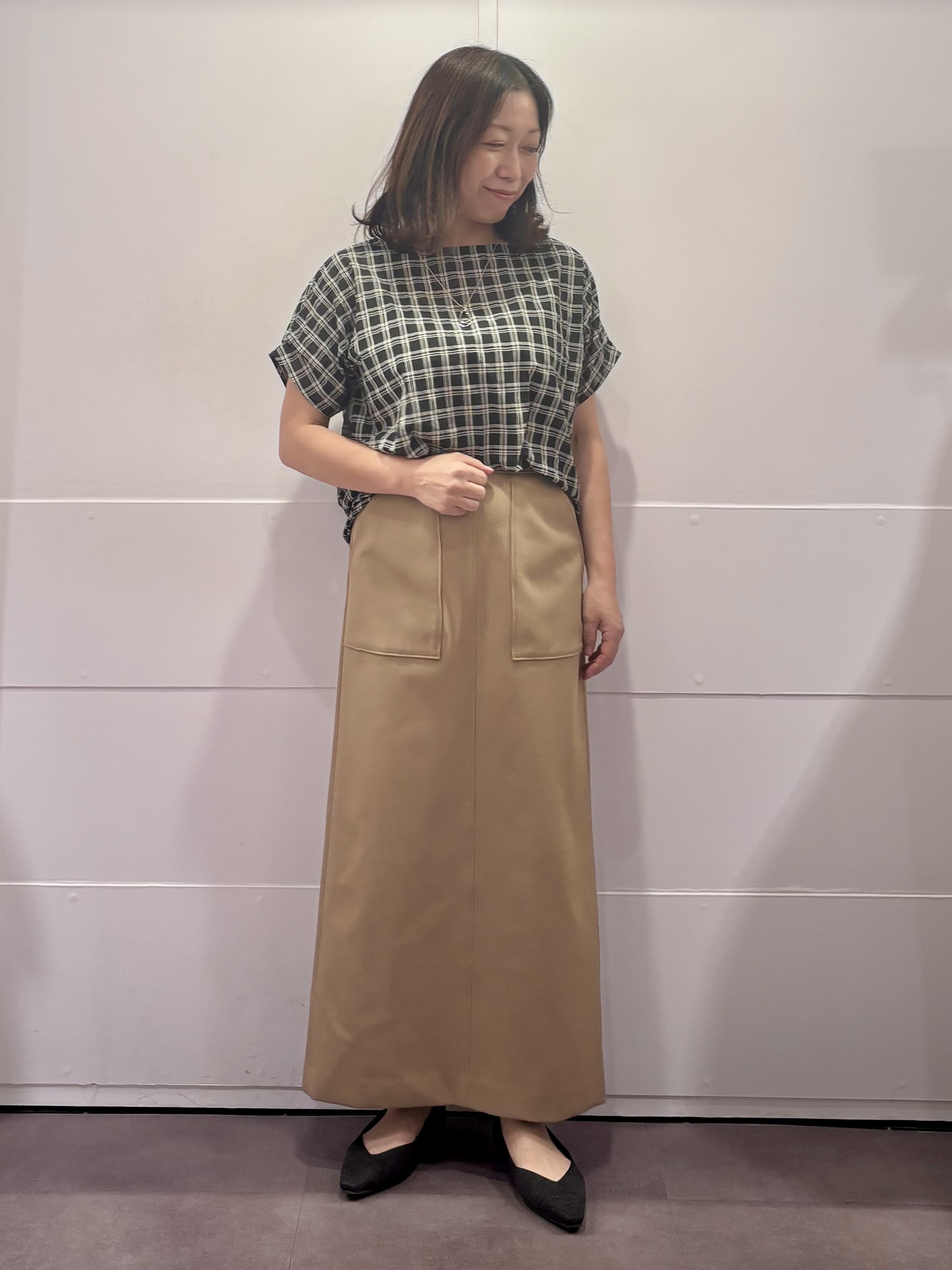TOKOさんの「UNTITLED｜【秋めきシャツ/体型カバー】シアーチェックブラウス」を使ったコーディネート