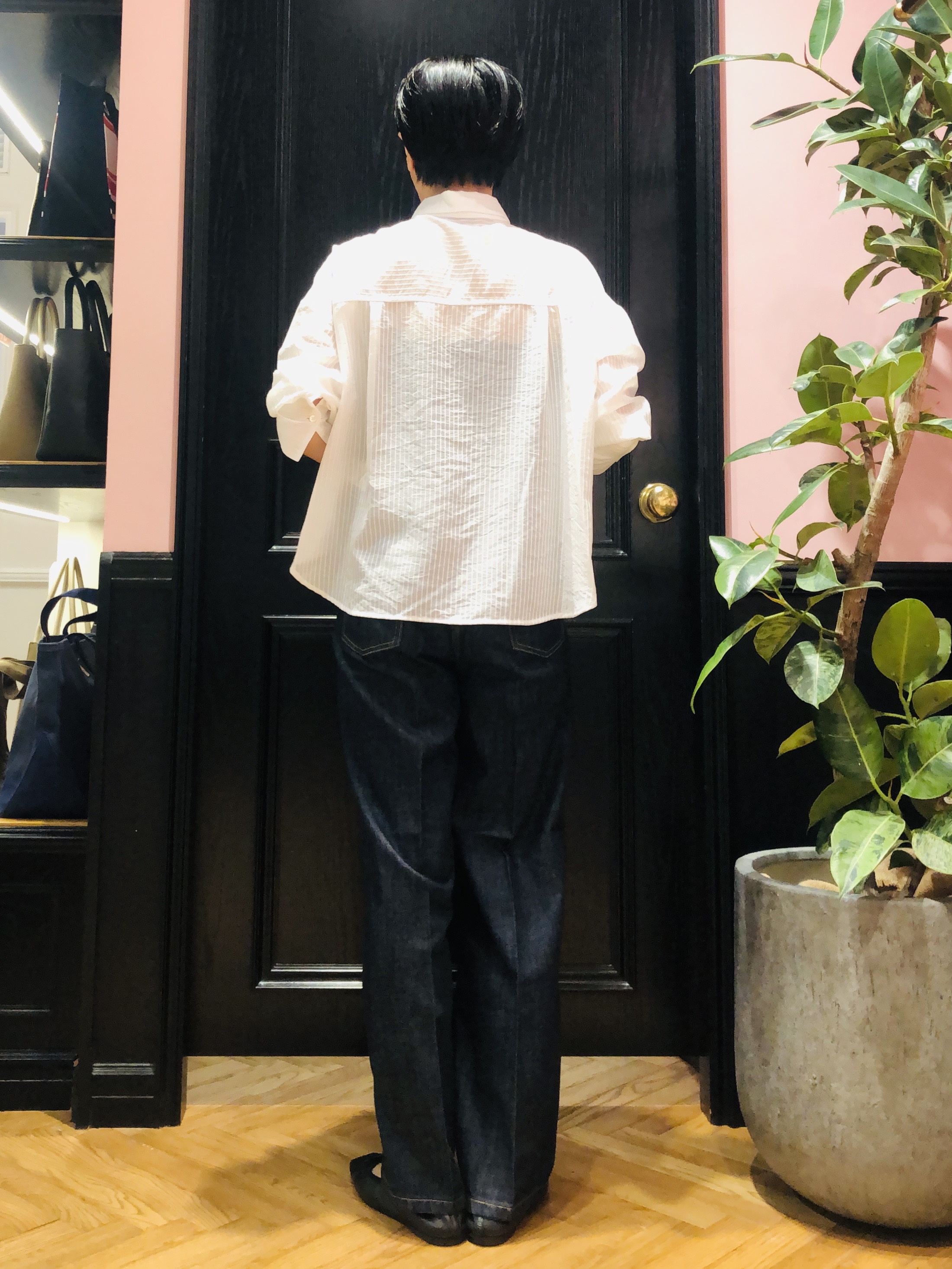 OGATAさんの「DRESSTERIOR｜◆シアーストライプクロップドシャツ」を使ったコーディネート