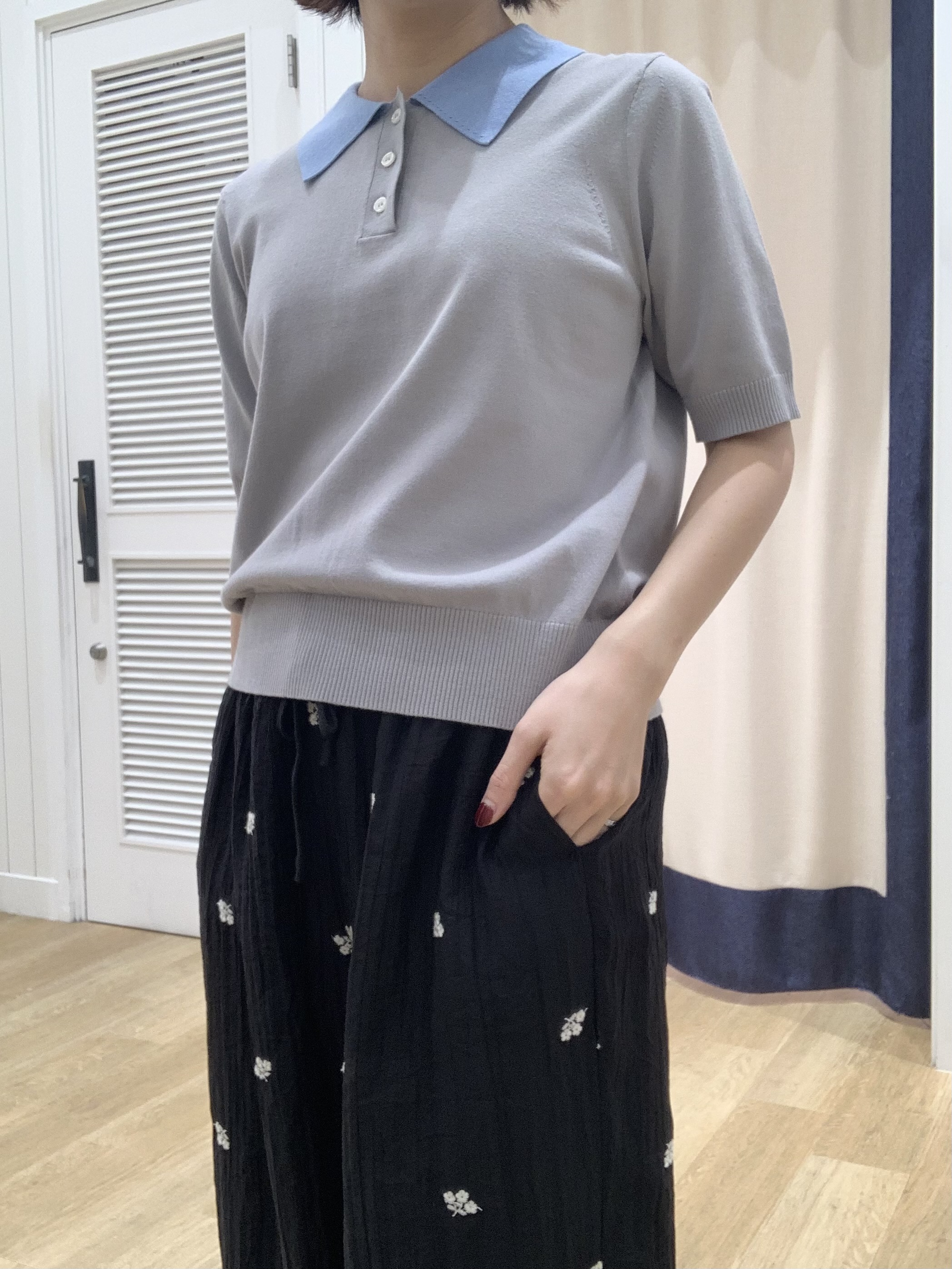 IMARIさんの「Dessin｜ポロ襟 ハーフスリーブニット」を使ったコーディネート