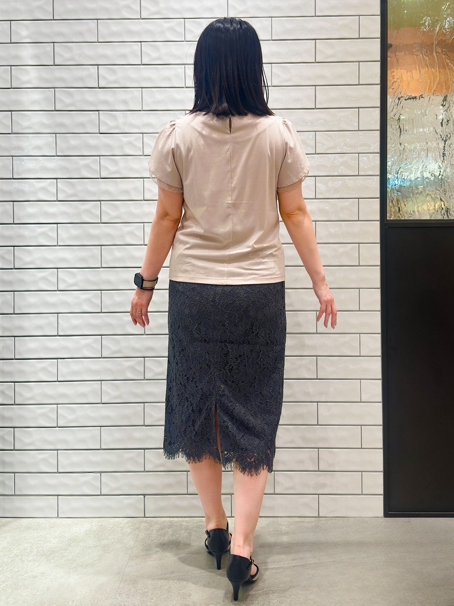 Minさんの「OPAQUE.CLIP｜【接触冷感／UVケア】ハートネックレースレイヤードトップス《洗濯機OK／6col》」を使ったコーディネート