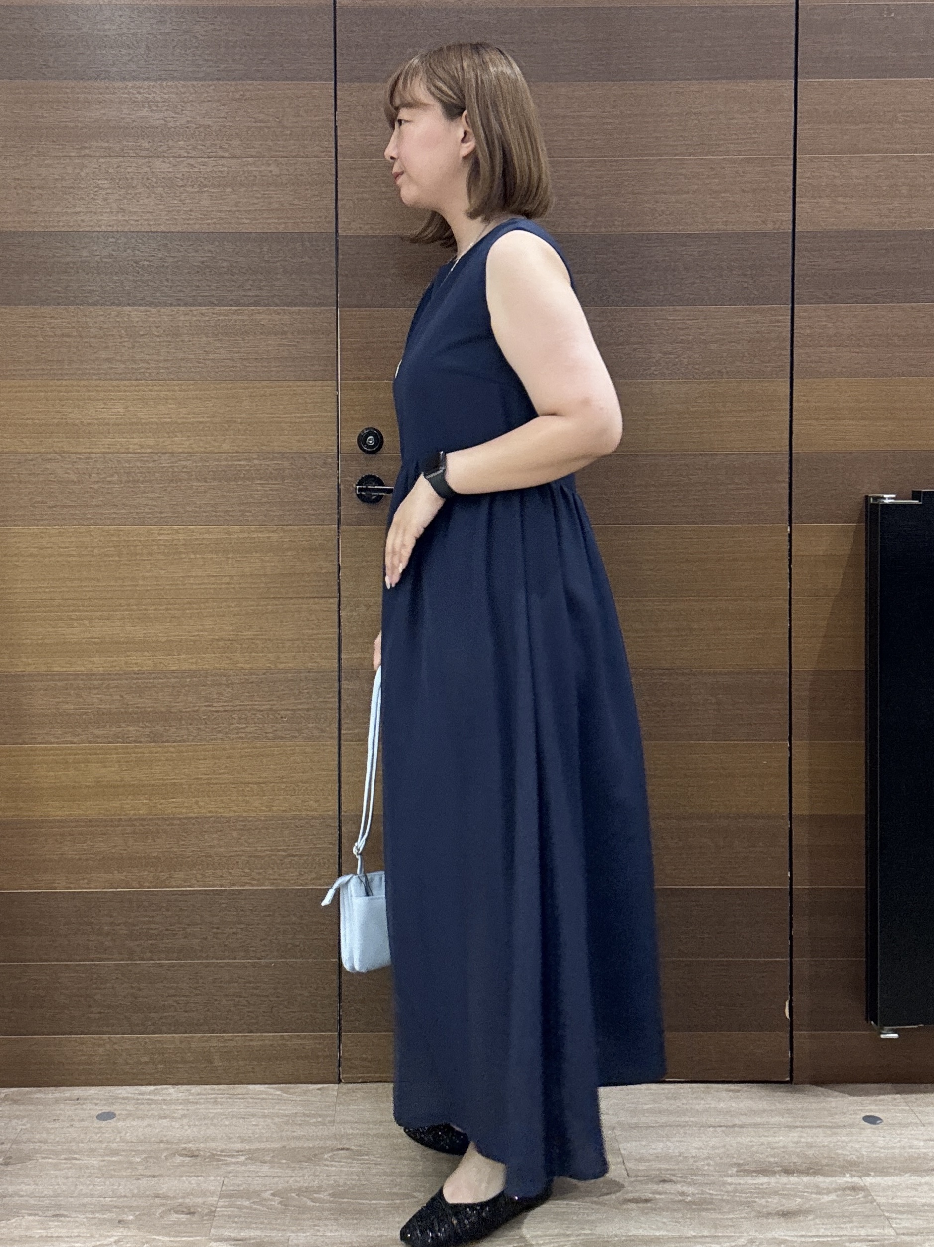 yumeさんの「OPAQUE.CLIP｜【接触冷感】麻混シアーノースリーブワンピース《洗濯機OK》」を使ったコーディネート