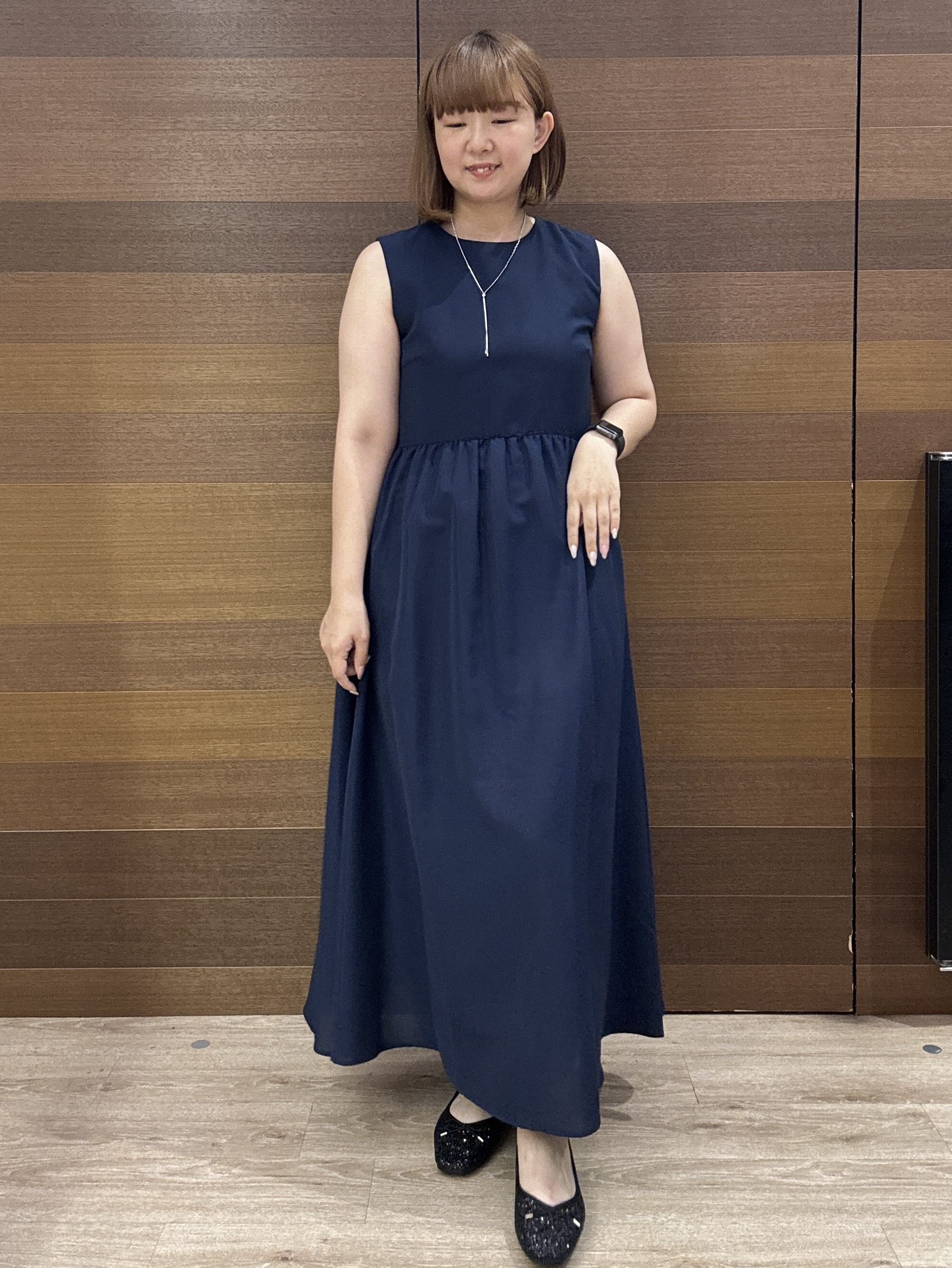 yumeさんの「OPAQUE.CLIP｜【接触冷感】麻混シアーノースリーブワンピース《洗濯機OK》」を使ったコーディネート