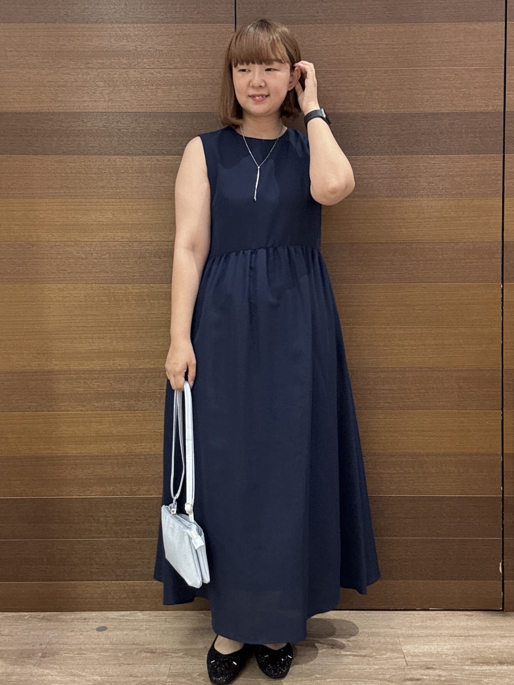 yumeさんの「OPAQUE.CLIP｜【接触冷感】麻混シアーノースリーブワンピース《洗濯機OK》」を使ったコーディネート