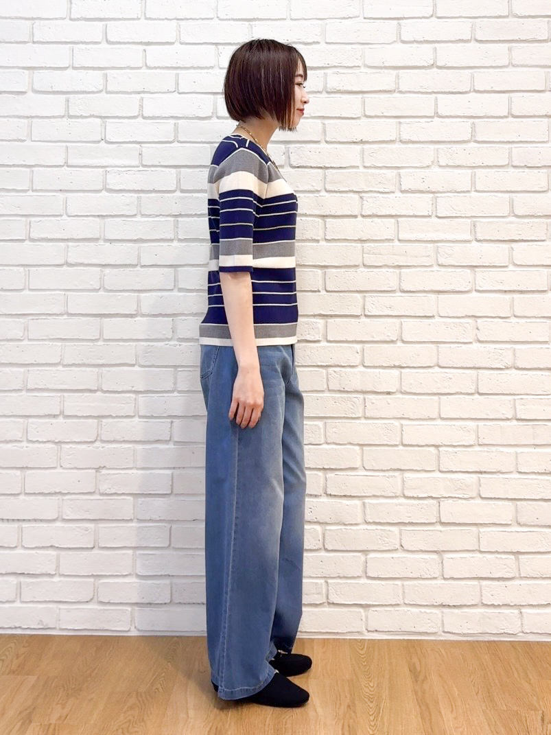 𝐜𝐡𝐢𝐤𝐚さんの「SHOO･LA･RUE｜【S-LL】オンオフ着られる マルチボーダーリブニット」を使ったコーディネート