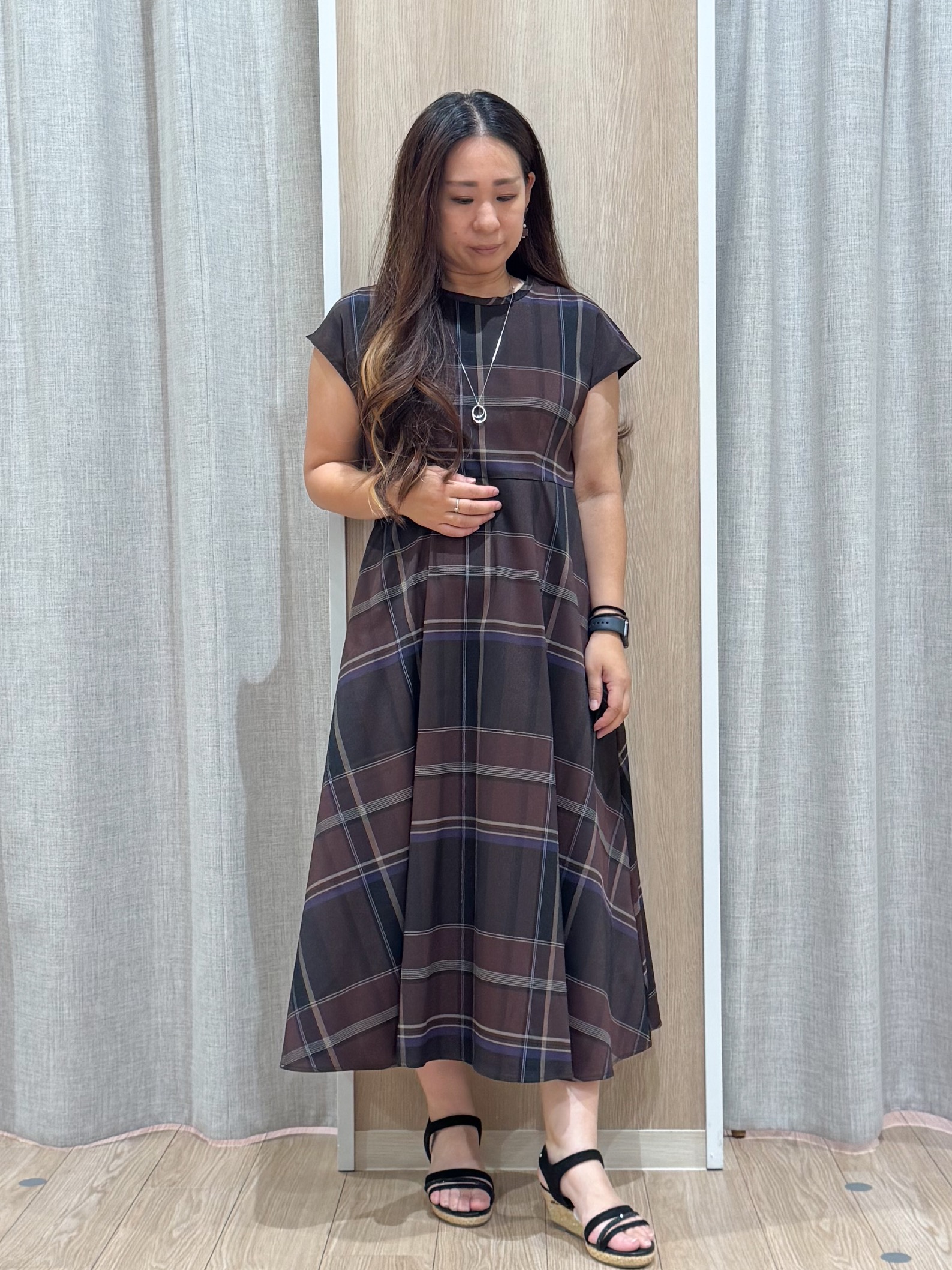 sachiさんの「grove｜【洗える】大人のシアーニットカーディガン」を使ったコーディネート