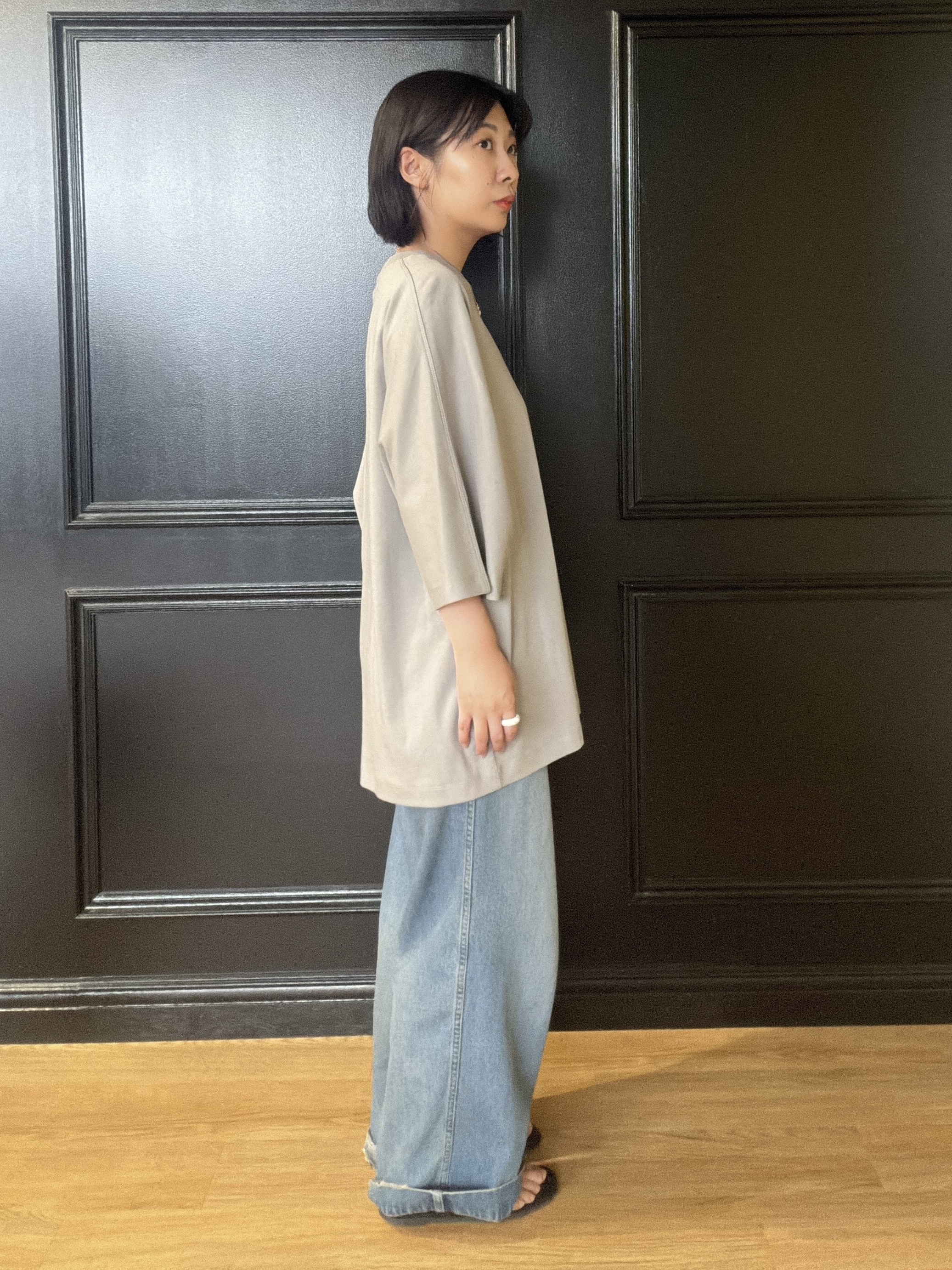 abeさんの「tk.TAKEO KIKUCHI｜【汗シミ防止／UVカット】sweat stain proof series ドルマンTシャツ」を使ったコーディネート