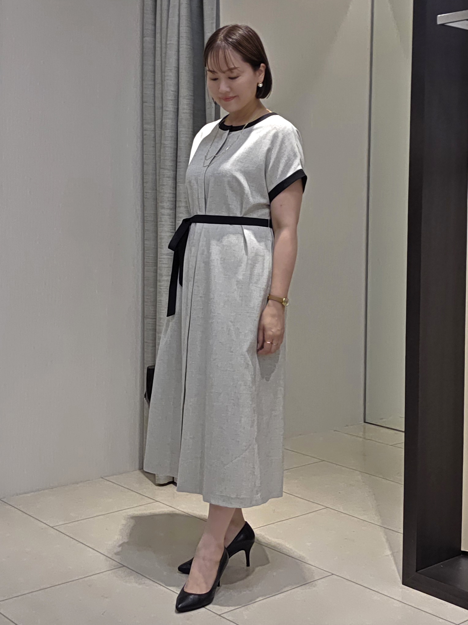 naokoさんの「UNTITLED｜【接触冷感/UVカット/イージーケア】配色ラインワンピース」を使ったコーディネート