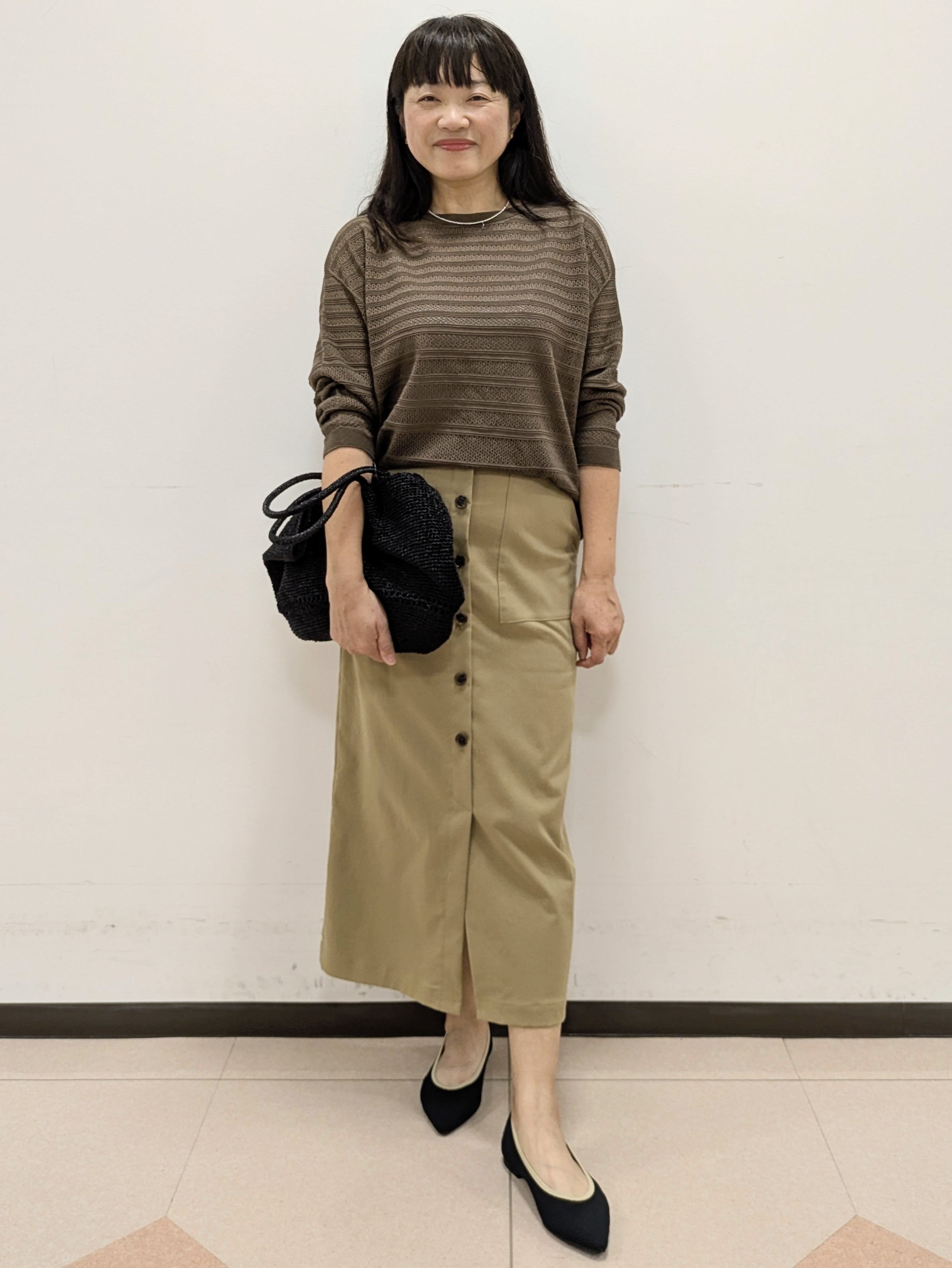 ともさんの「UNTITLED｜◆メッシュ柄ボーダーニット」を使ったコーディネート