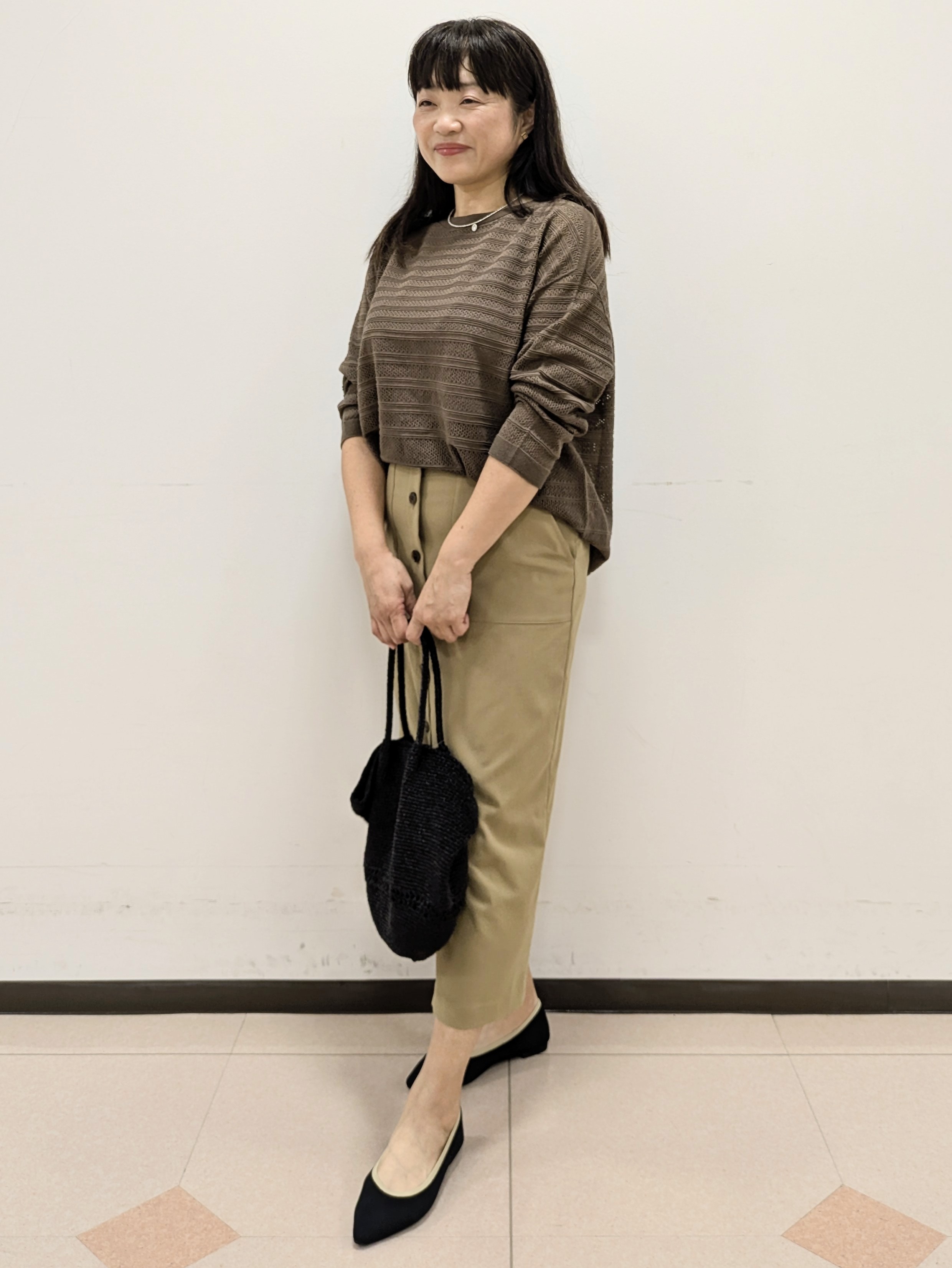 ともさんの「UNTITLED｜◆メッシュ柄ボーダーニット」を使ったコーディネート