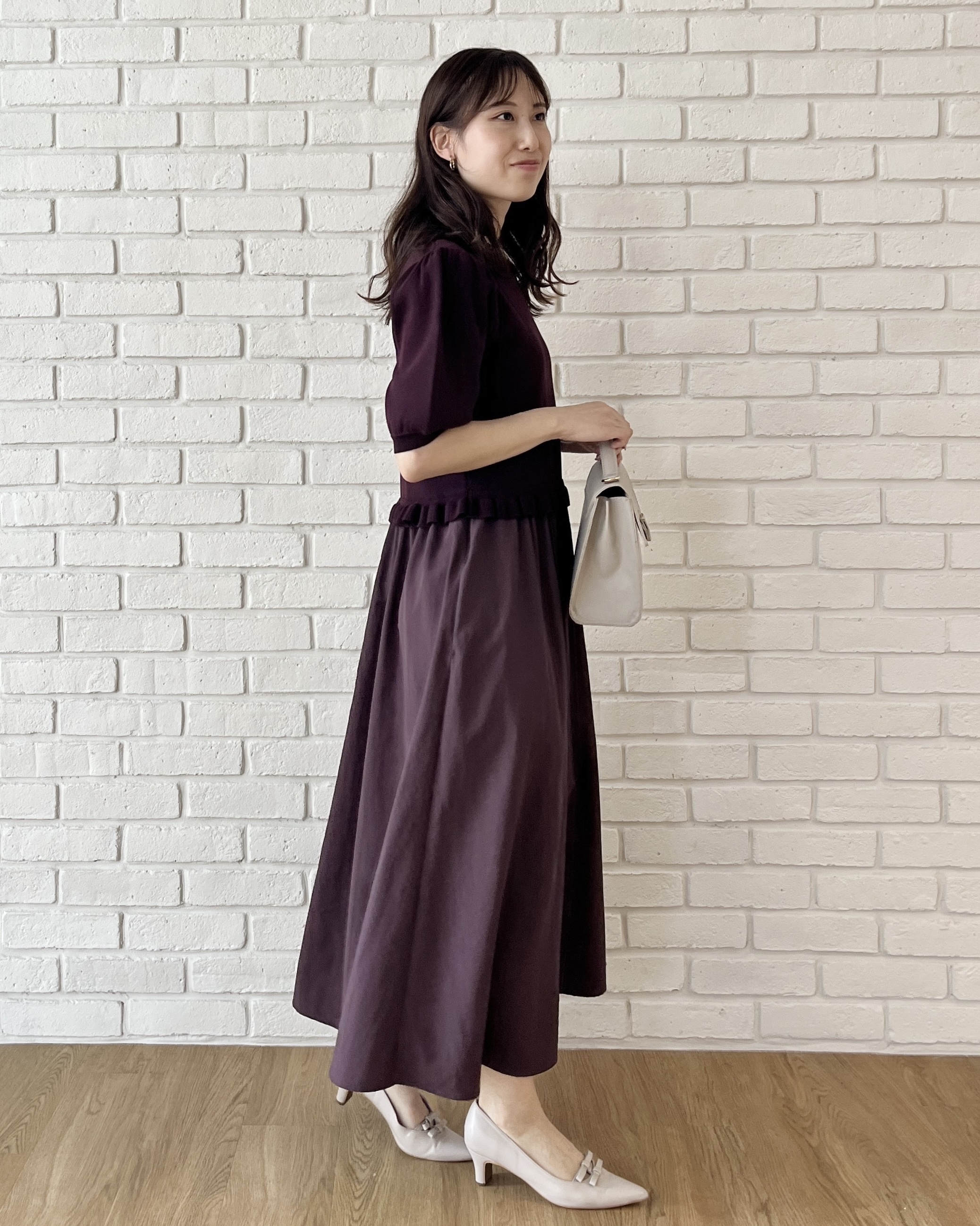 はばさんの「Couture brooch｜【ほんのり甘い】フリルニット ドッキングワンピース【洗濯機可】」を使ったコーディネート