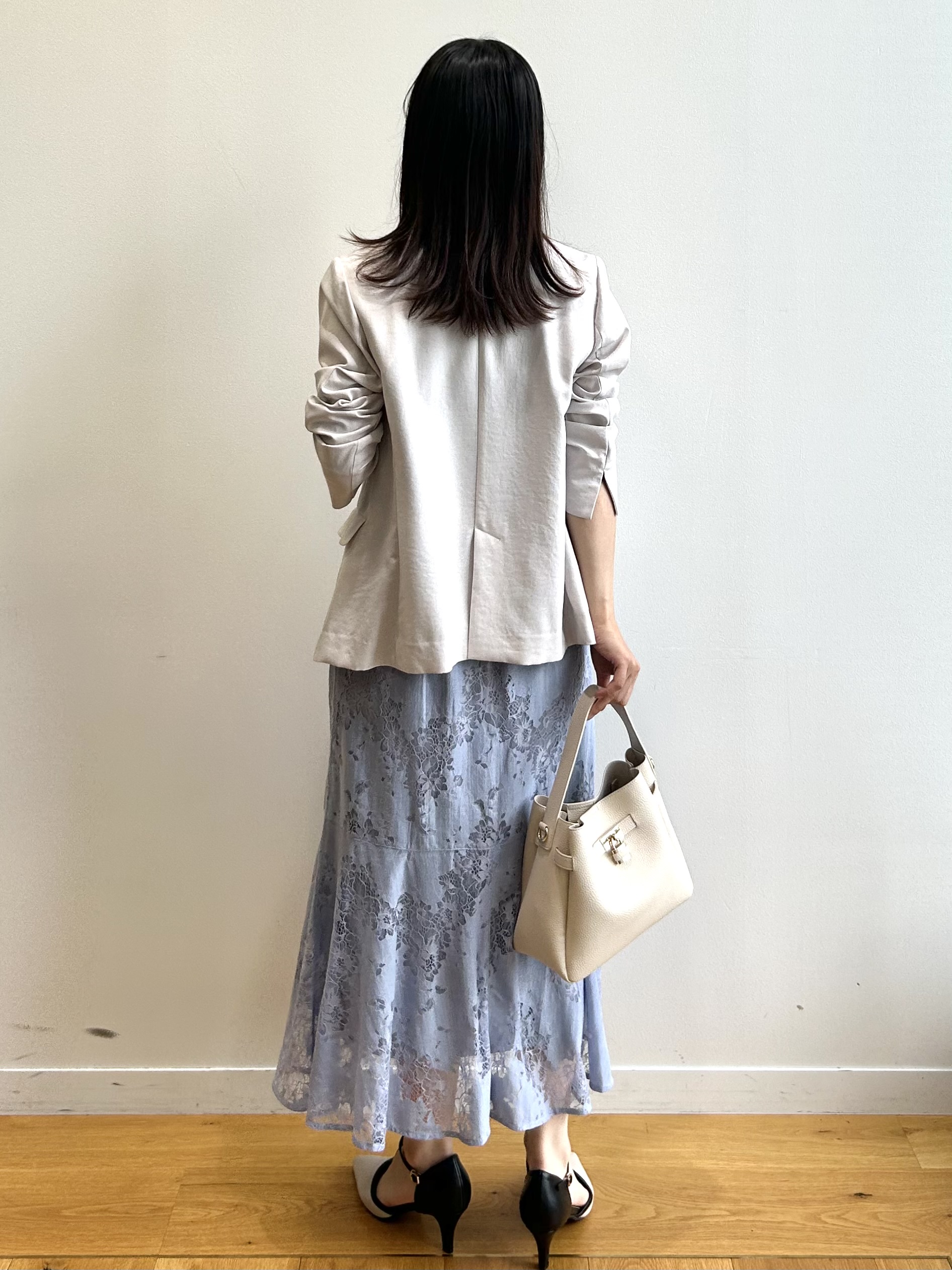 RINAさんの「index｜《再入荷》ダブルブレストテーラードジャケット【接触冷感／吸水速乾／イージーアイロン／防シワ／洗濯機O」を使ったコーディネート
