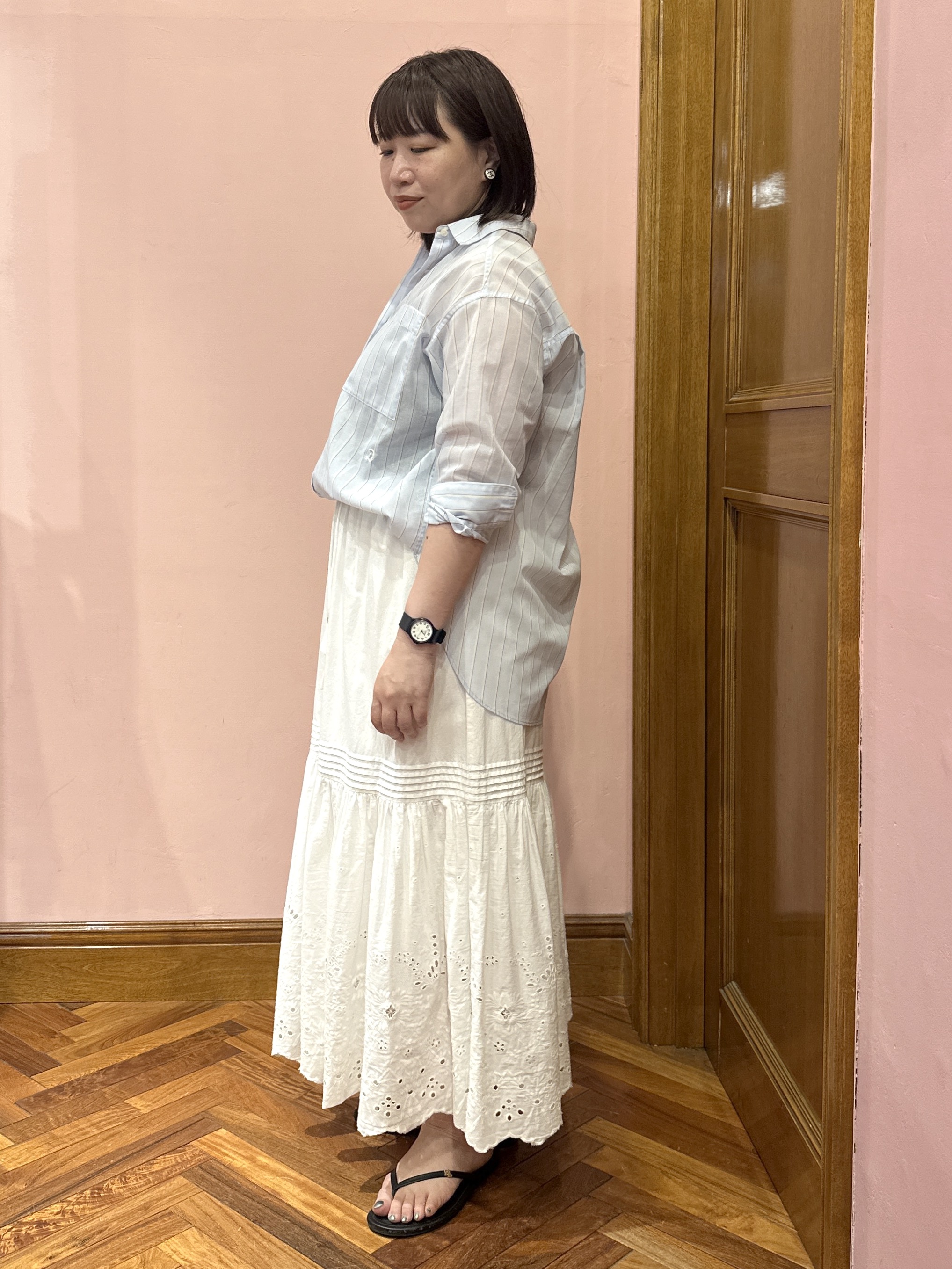 komatsuさんの「DRESSTERIOR｜シアー ストライプシャツ」を使ったコーディネート