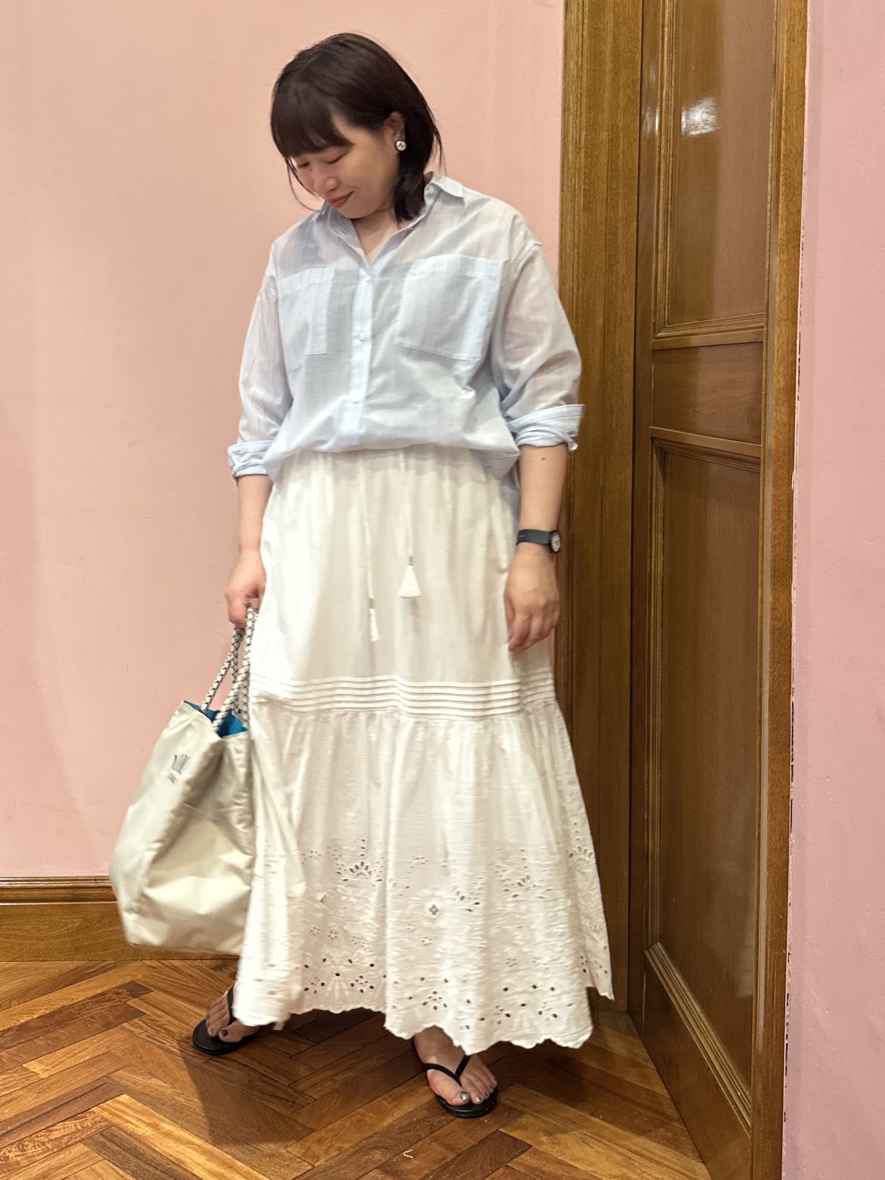 komatsuさんの「DRESSTERIOR｜シアー ストライプシャツ」を使ったコーディネート
