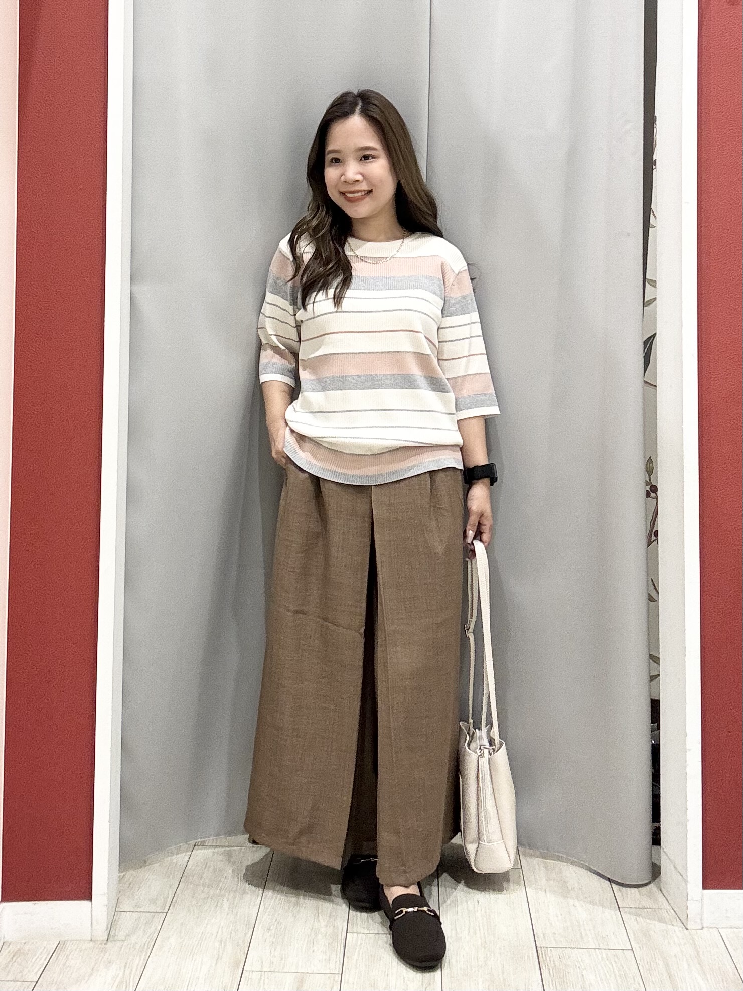 shioさんの「SHOO･LA･RUE｜【S-LL】オンオフ着られる マルチボーダーリブニット」を使ったコーディネート