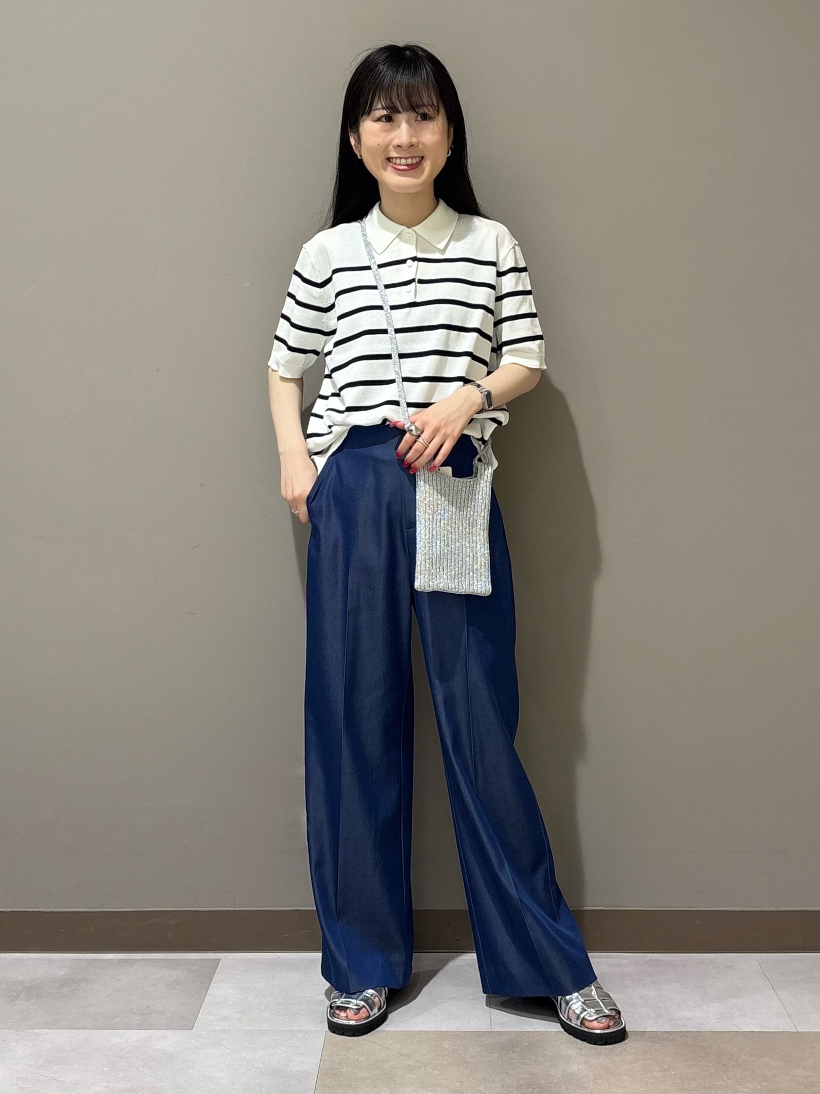 KEIKOさんの「INDIVI｜【洗える／コットン】ドライタッチさらりポロ襟ニットT」を使ったコーディネート