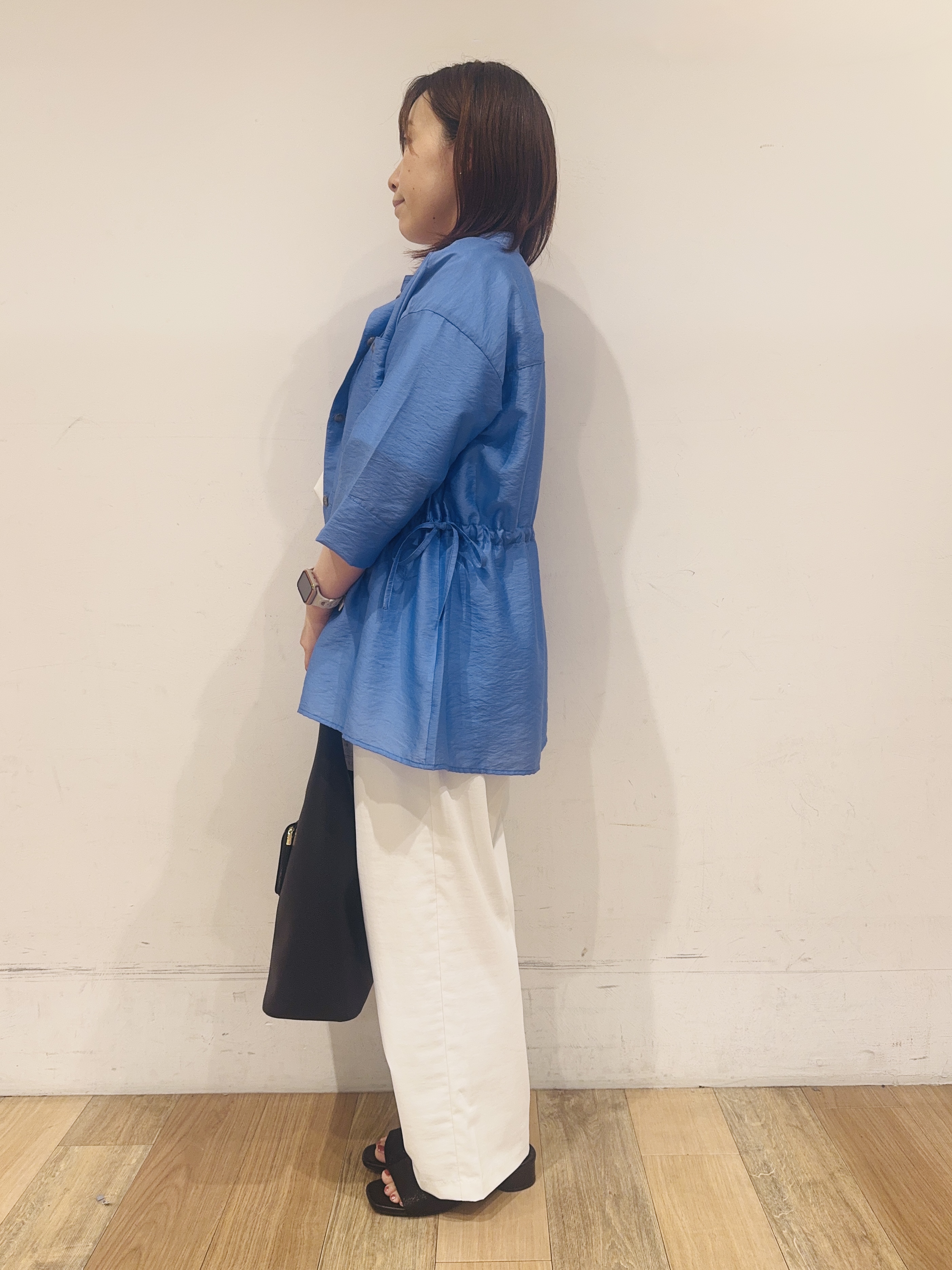 miさんの「grove｜5分袖ver登場！【体型カバー・洗える】シアーサファリシャツジャケット」を使ったコーディネート