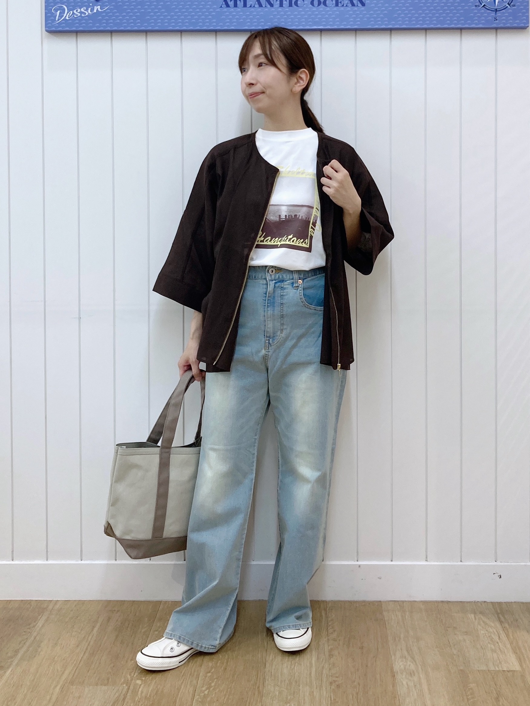 yoshiさんの「Dessin｜ドルマンスリーブ シアーシャツブルゾン」を使ったコーディネート