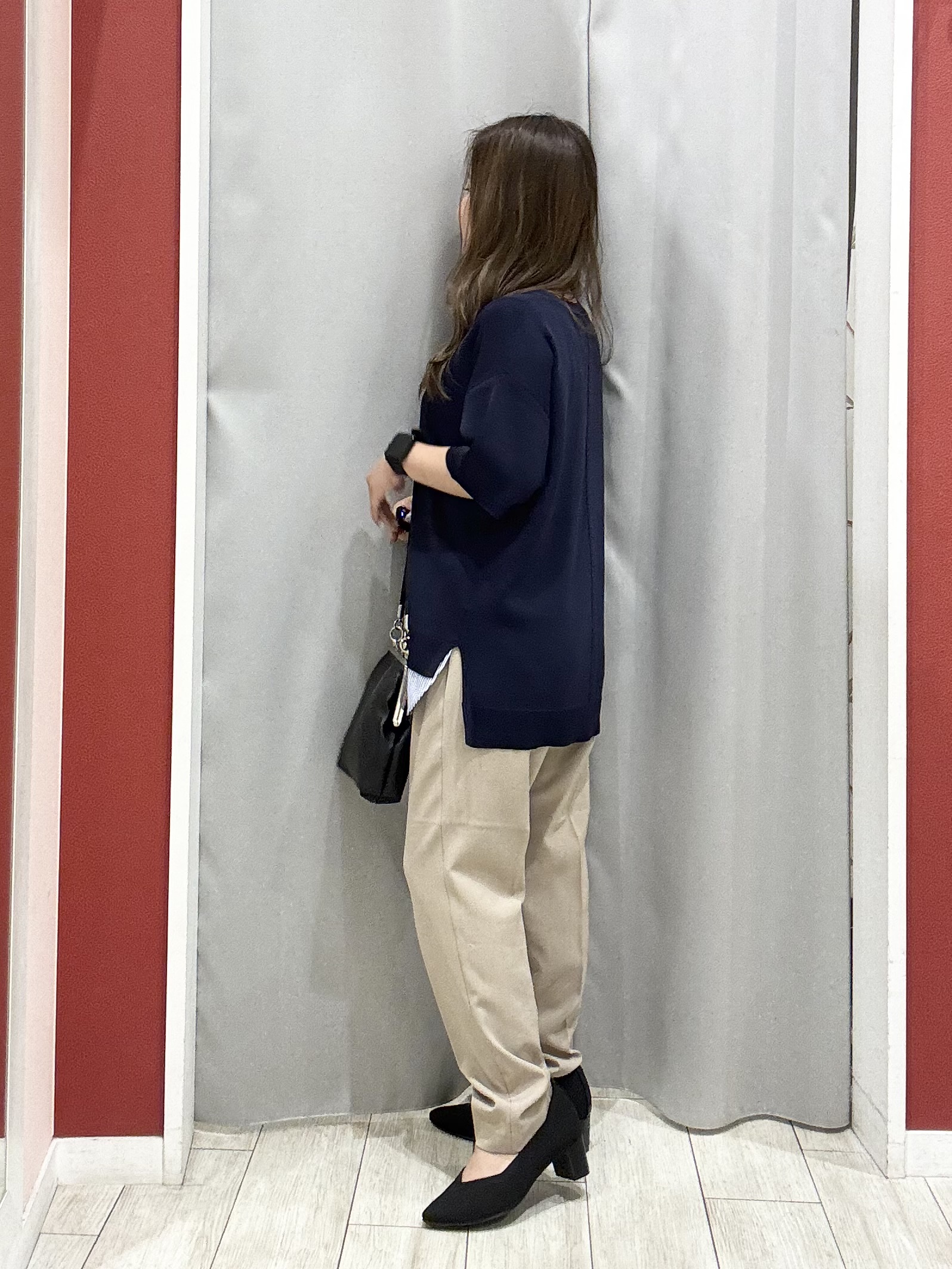 shioさんの「SHOO･LA･RUE｜【UV/洗濯機可/S-LL】毛玉になりにくい シャツレイヤード風でこなれ見え 半袖ニット」を使ったコーディネート