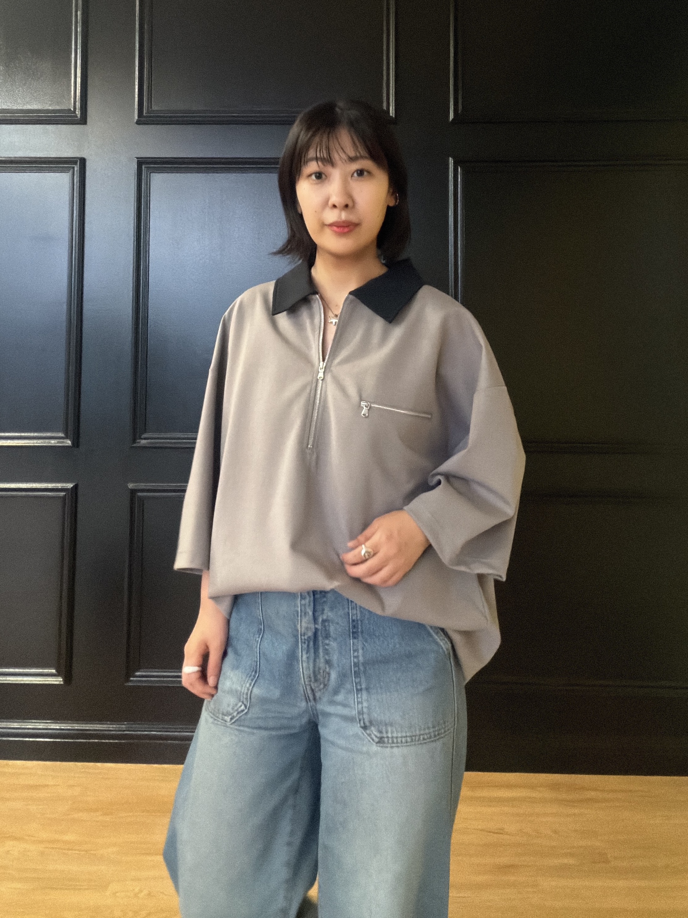 abeさんの「tk.TAKEO KIKUCHI｜【人気商品！】カラースイッチハーフジップポロ／ドロップショルダー／ポロシャツ／ドライタッチ」を使ったコーディネート