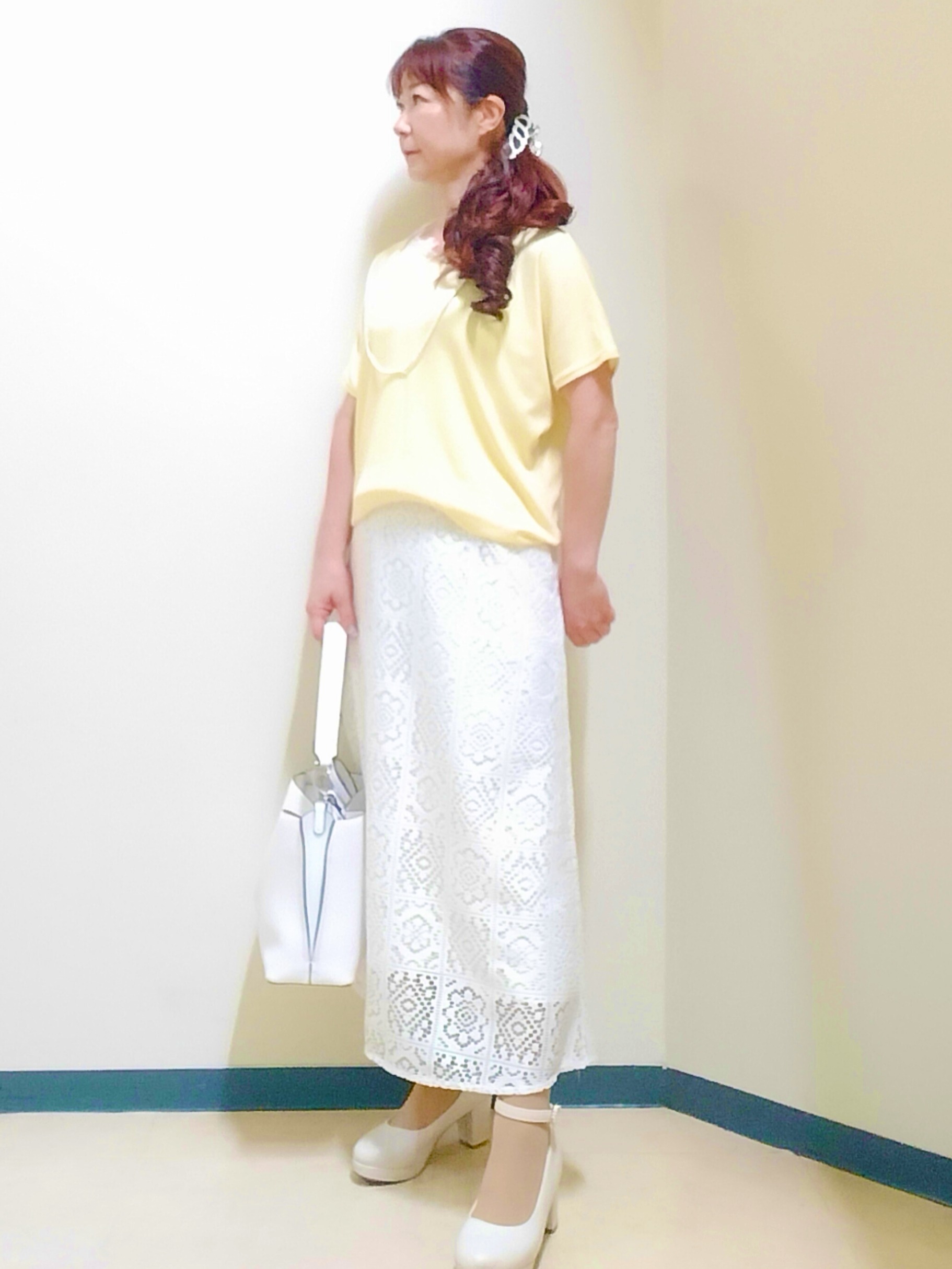 花さんの「Reflect｜【二の腕カバー／手洗い可】ネックレース フレンチスリーブニット」を使ったコーディネート