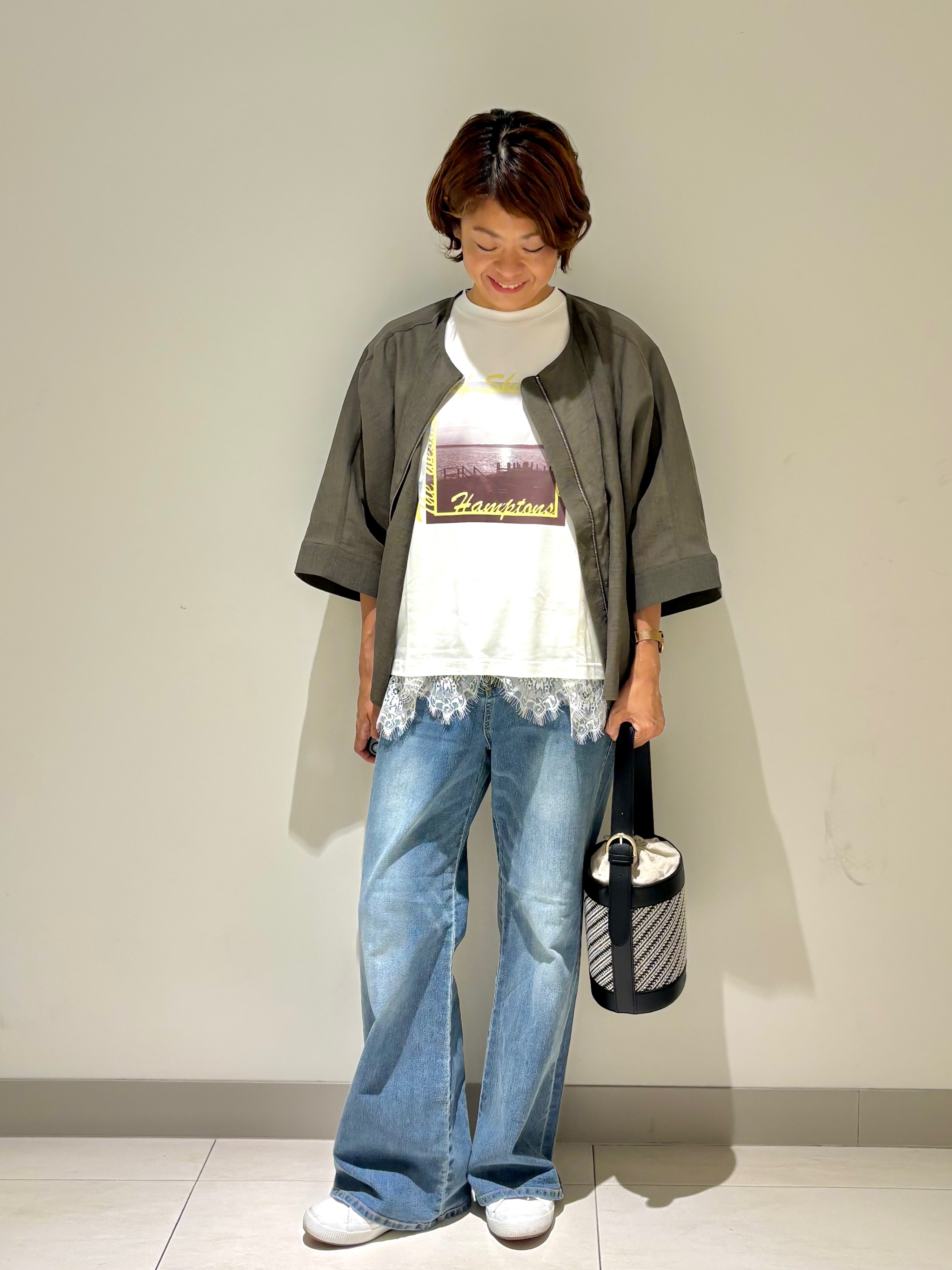 Haruさんの「Dessin｜ドルマンスリーブ シアーシャツブルゾン」を使ったコーディネート