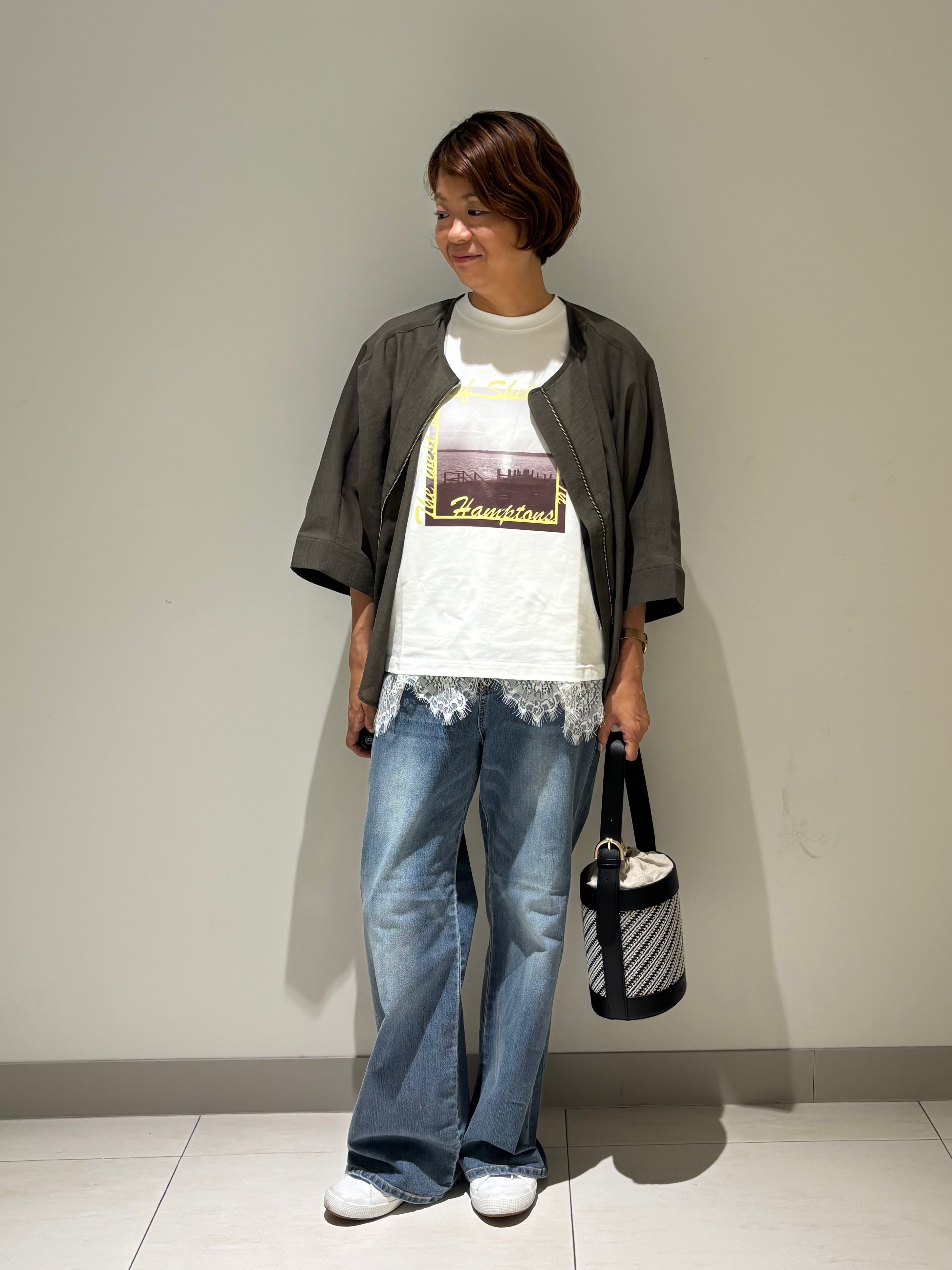 Haruさんの「Dessin｜ドルマンスリーブ シアーシャツブルゾン」を使ったコーディネート