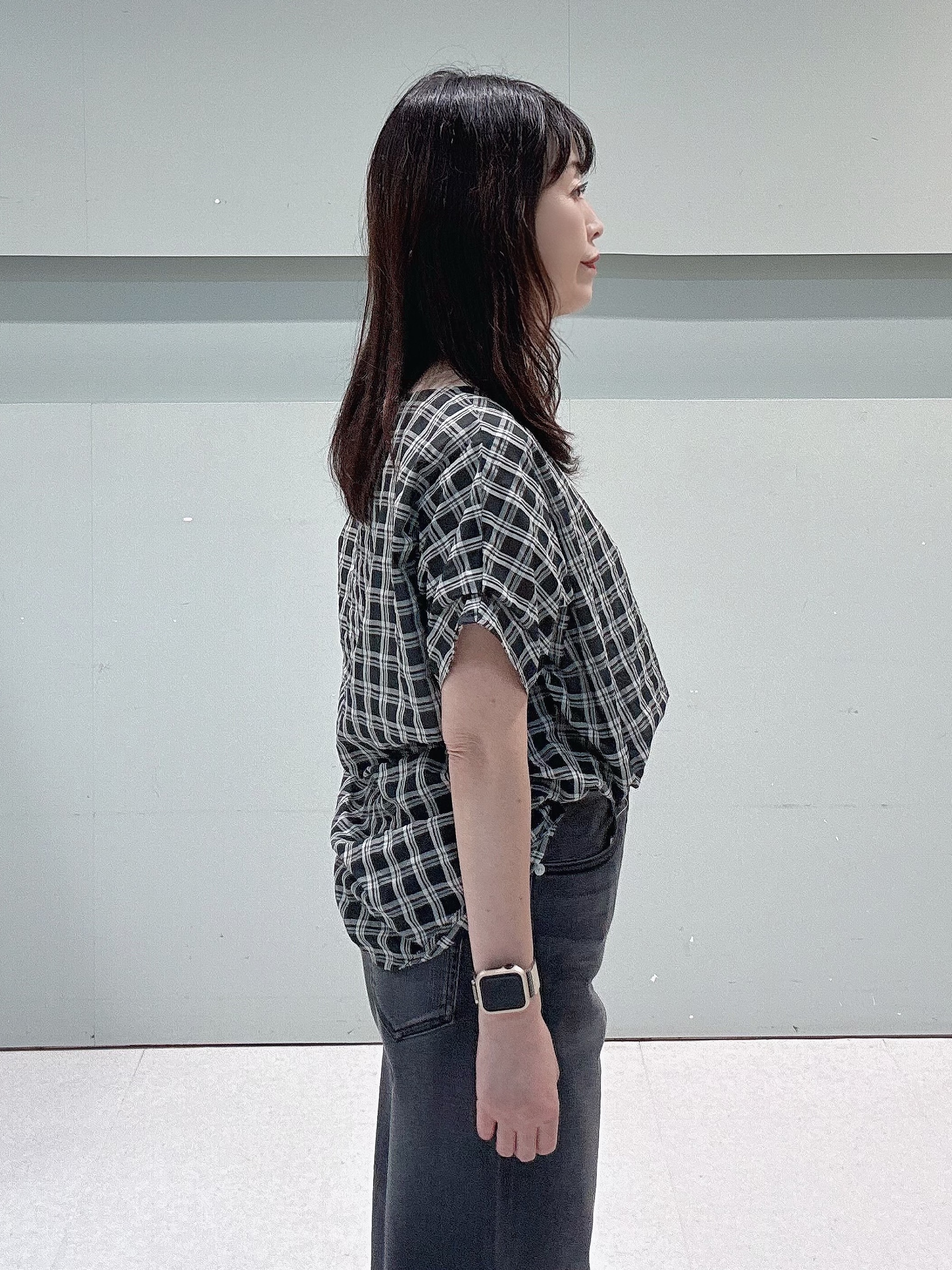 makiさんの「UNTITLED｜【秋めきシャツ/体型カバー】シアーチェックブラウス」を使ったコーディネート