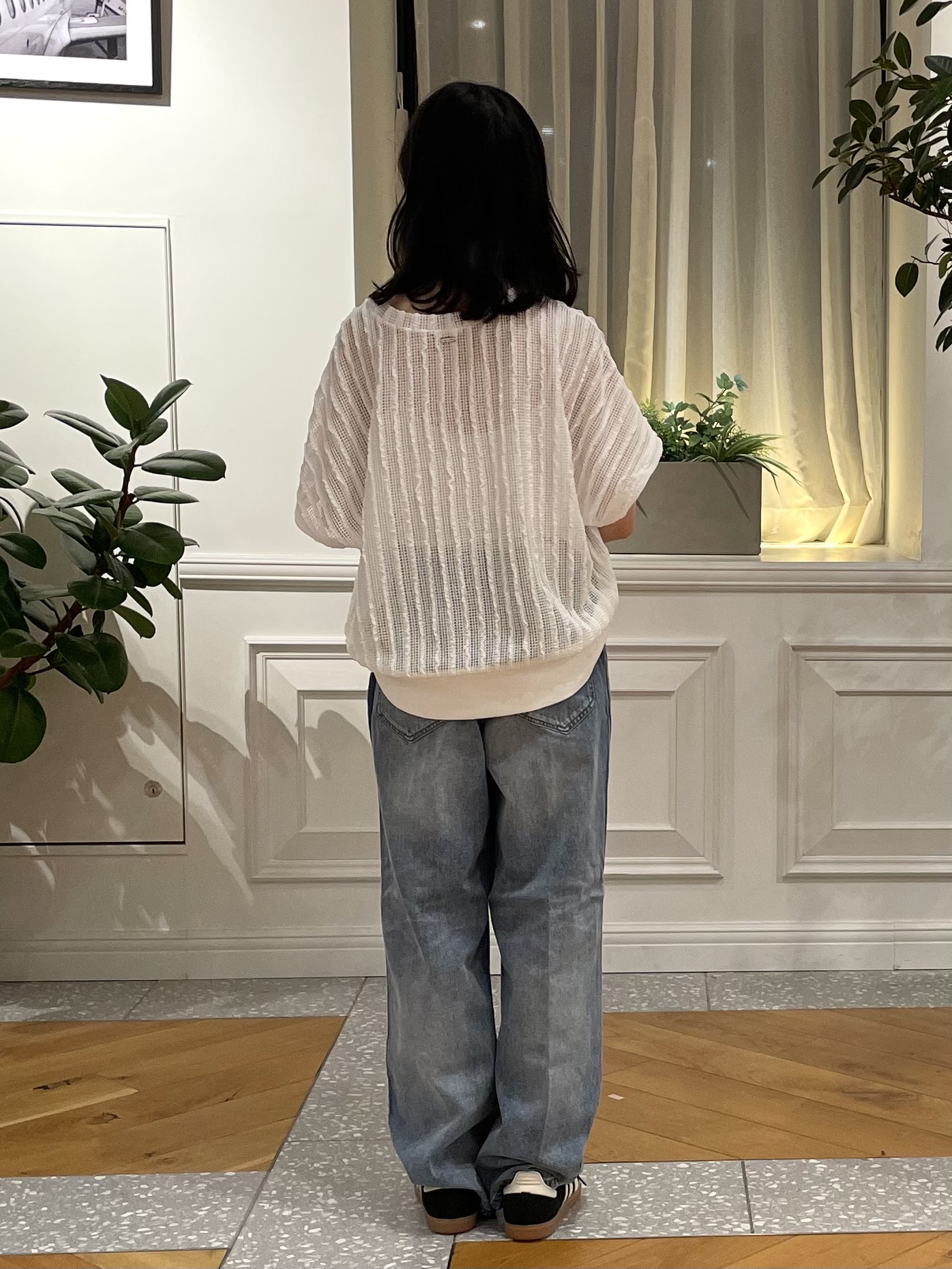 Lilyさんの「DRESSTERIOR｜【体型カバー/日除け】ドルマンスリーブ シアーメッシュプルオーバー」を使ったコーディネート