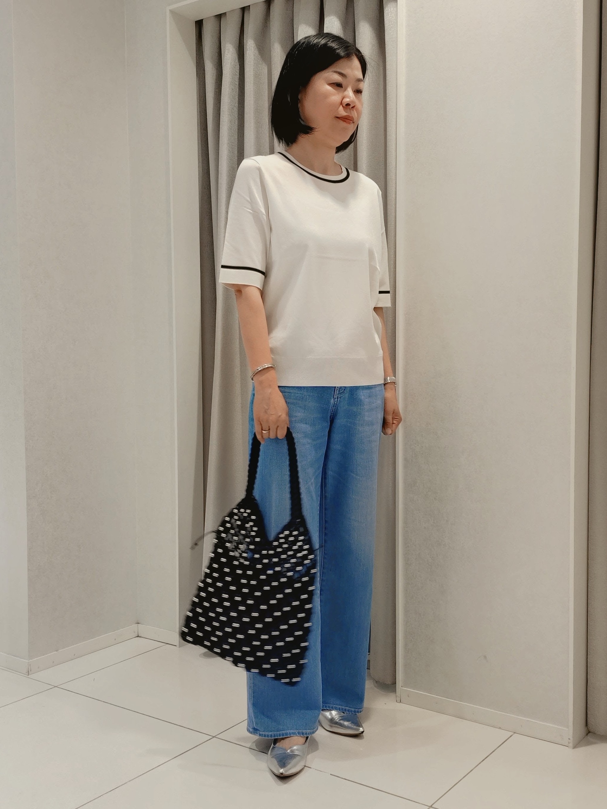 WATAさんの「UNTITLED｜【アンサンブル可/きれいめ/通勤】コンパクト5分袖ニット」を使ったコーディネート