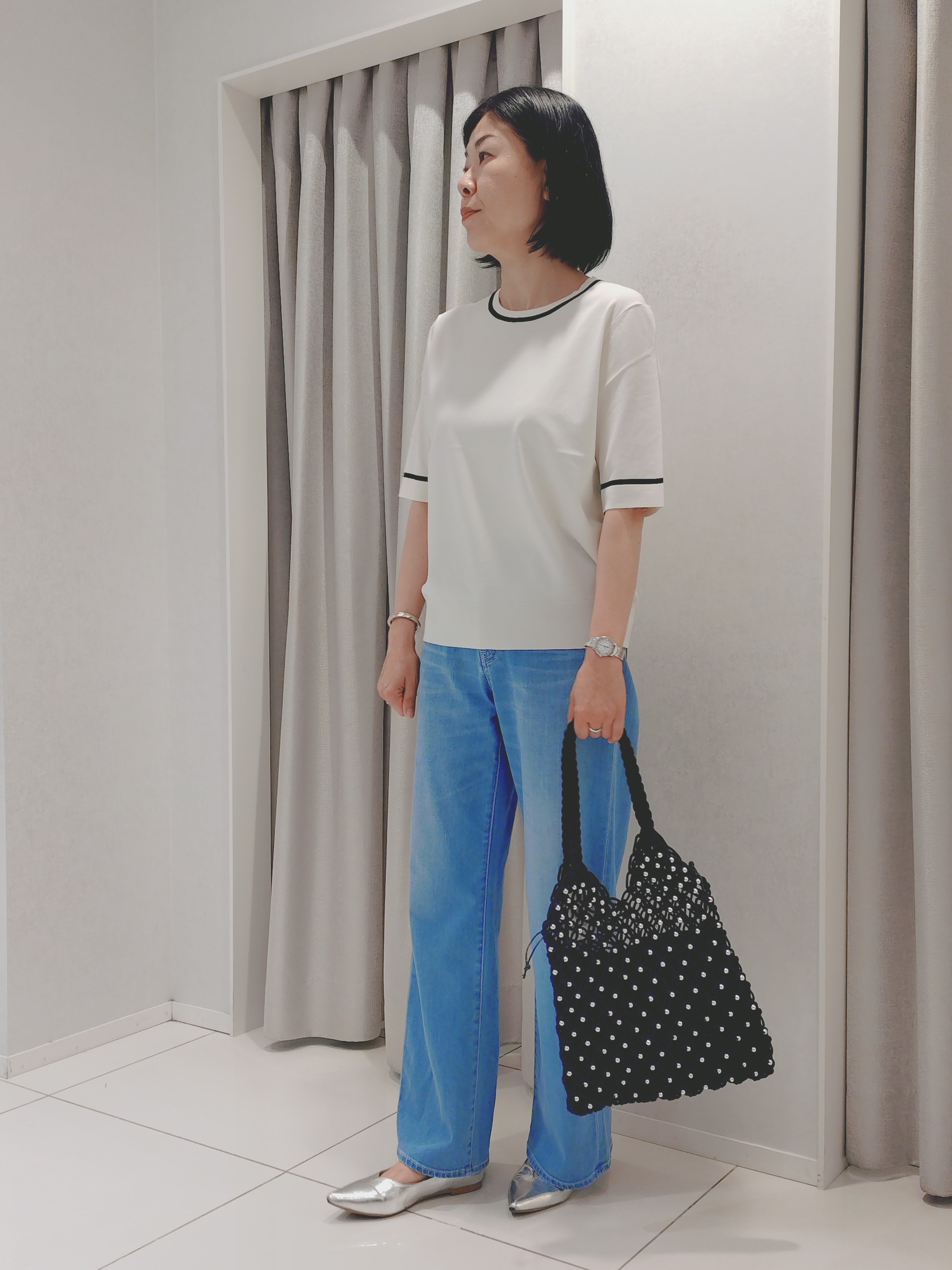 WATAさんの「UNTITLED｜【アンサンブル可/きれいめ/通勤】コンパクト5分袖ニット」を使ったコーディネート