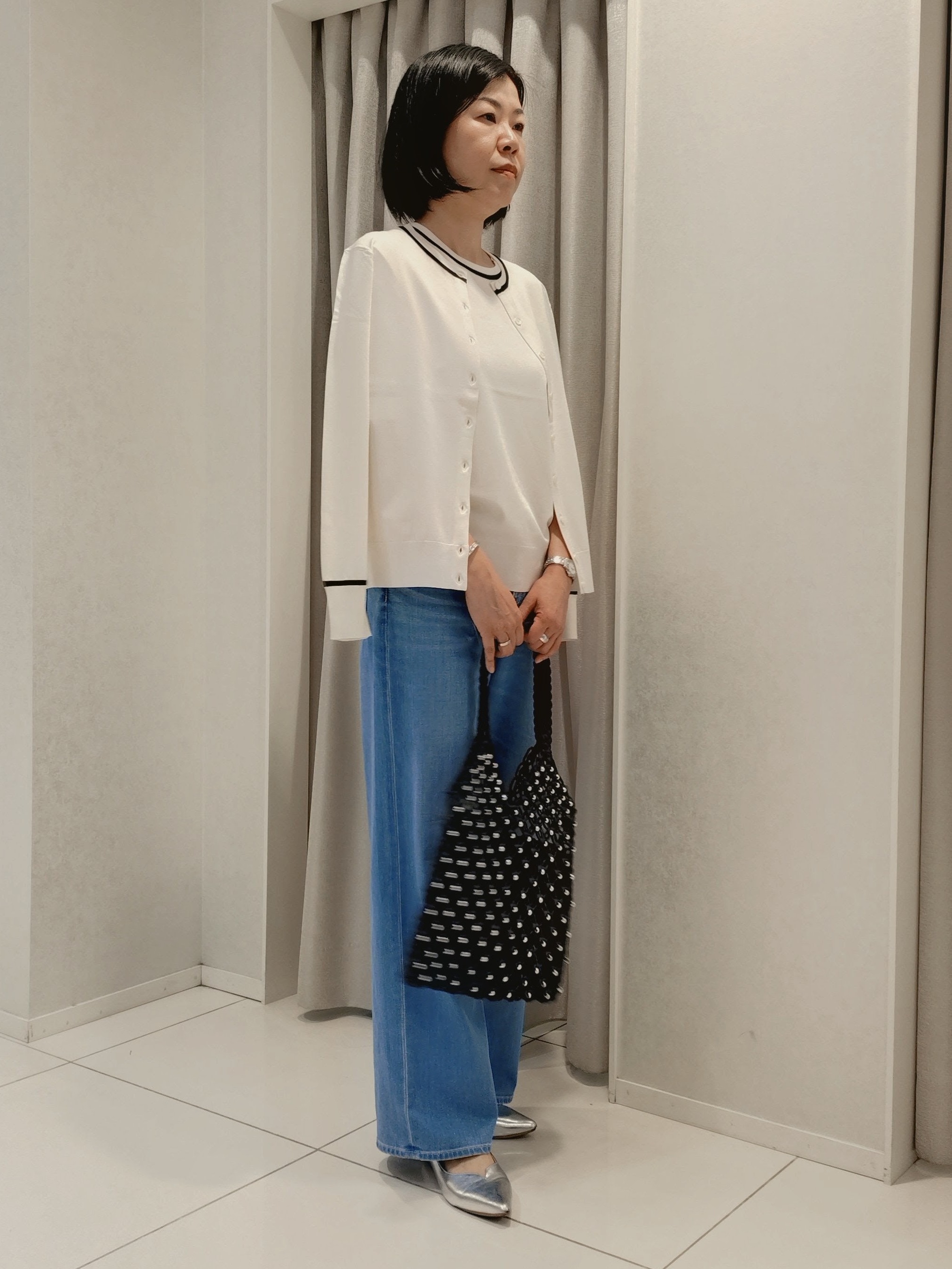 WATAさんの「UNTITLED｜【アンサンブル可/きれいめ/通勤】コンパクト5分袖ニット」を使ったコーディネート