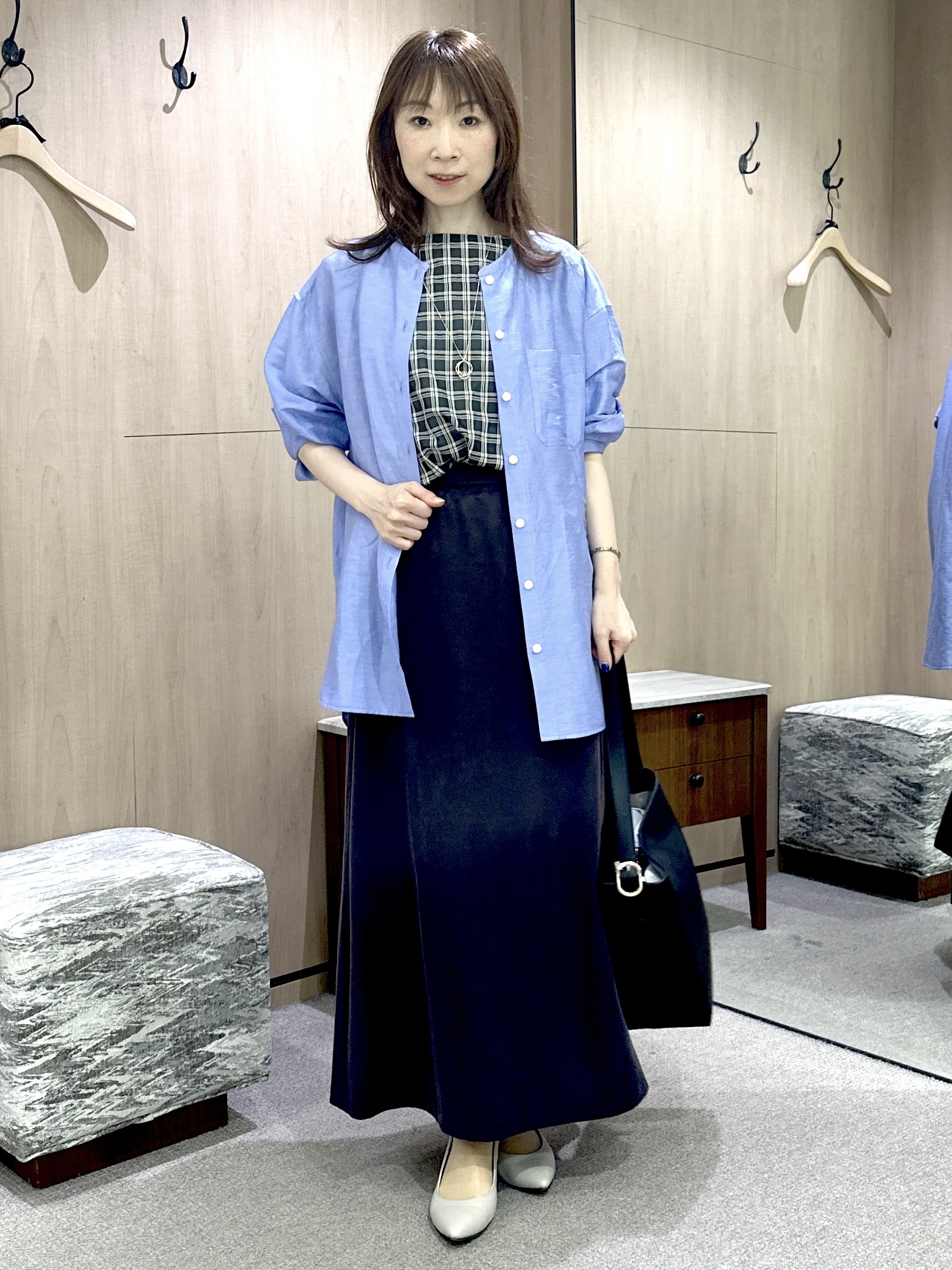 Miwaさんの「UNTITLED｜【秋めきシャツ/体型カバー】シアーチェックブラウス」を使ったコーディネート