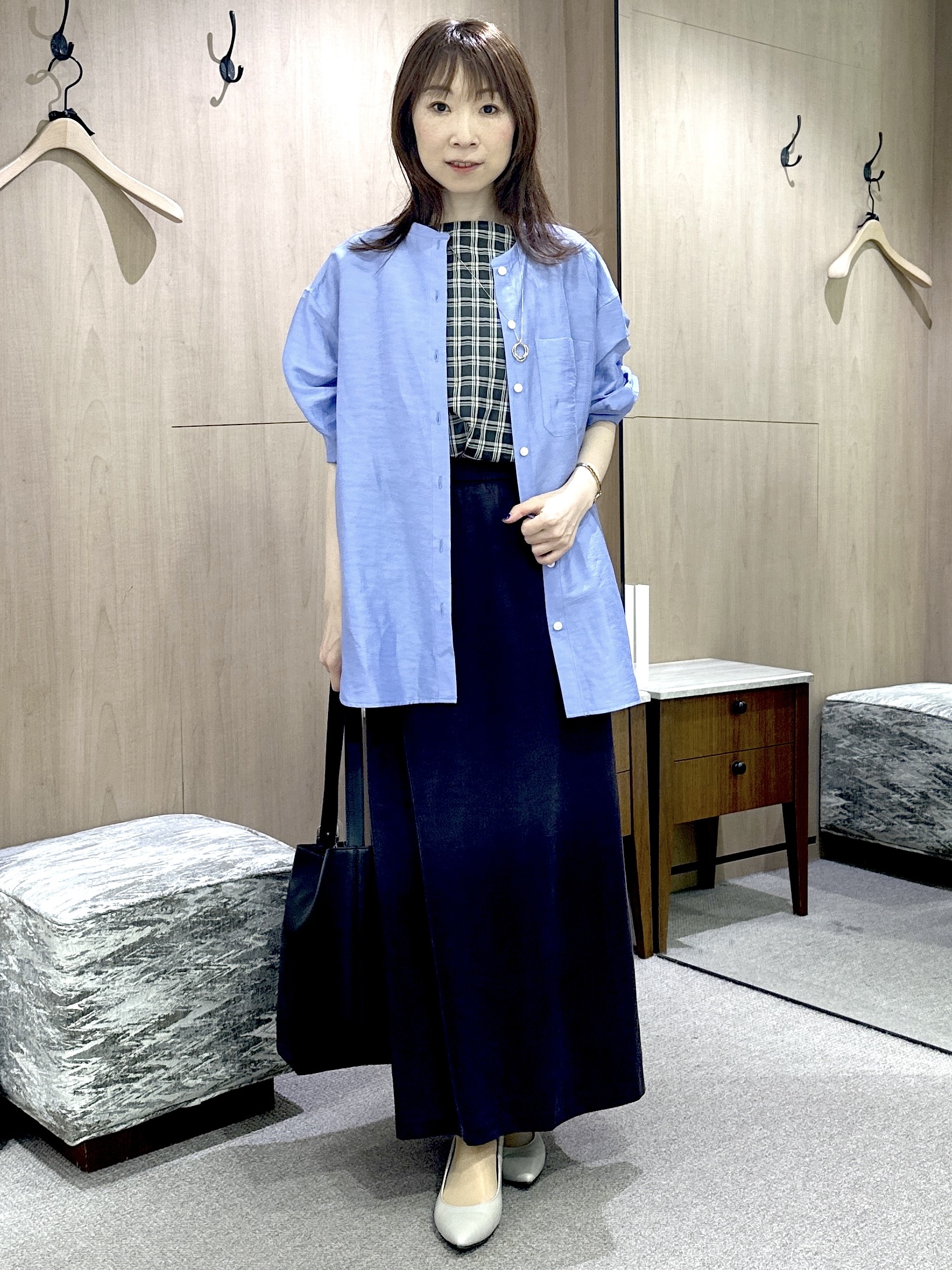 Miwaさんの「UNTITLED｜【秋めきシャツ/体型カバー】シアーチェックブラウス」を使ったコーディネート