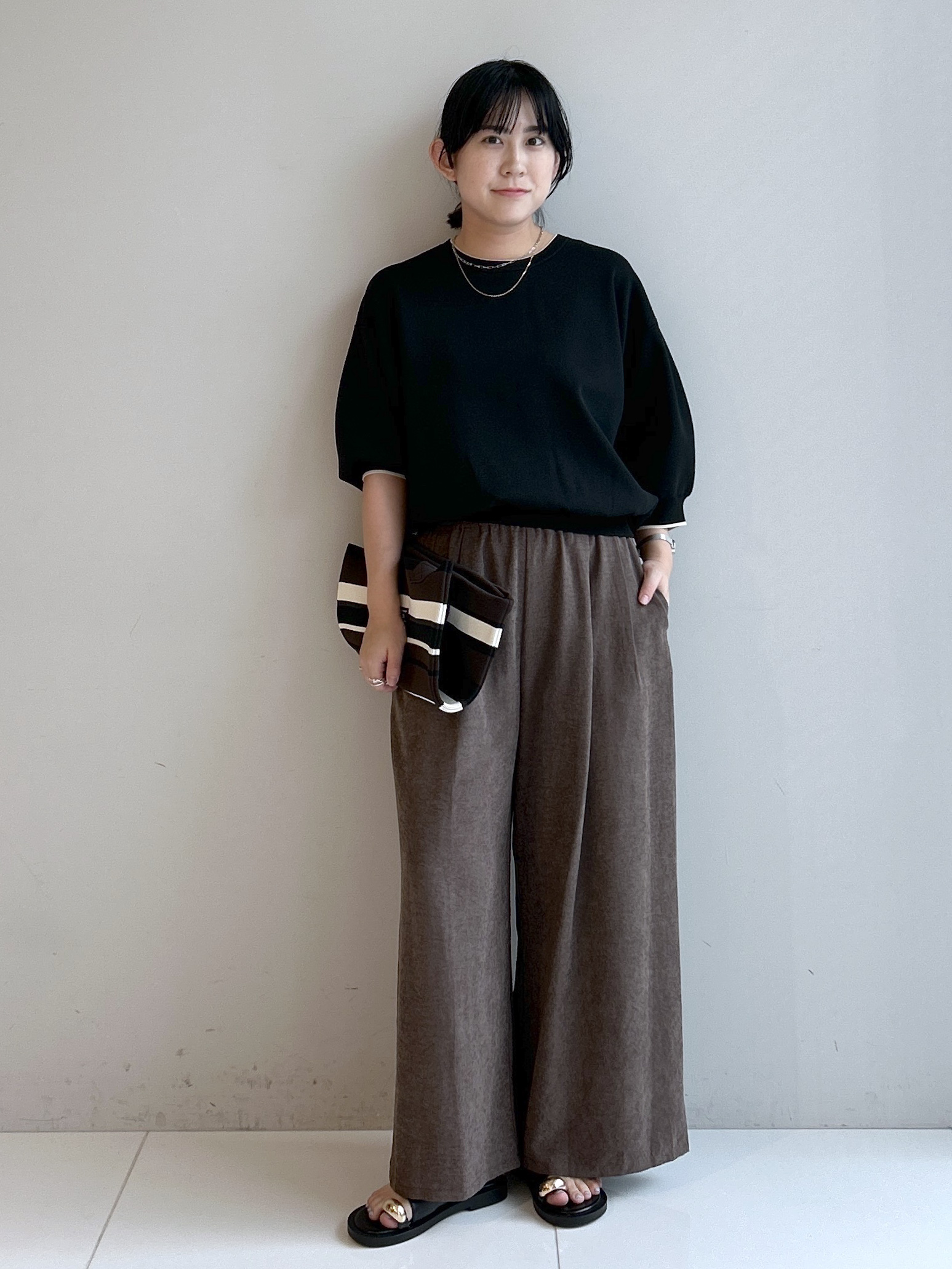 Hirokaさんの「Dessin｜【UVカット/洗濯機OK】6分袖配色ニット」を使ったコーディネート