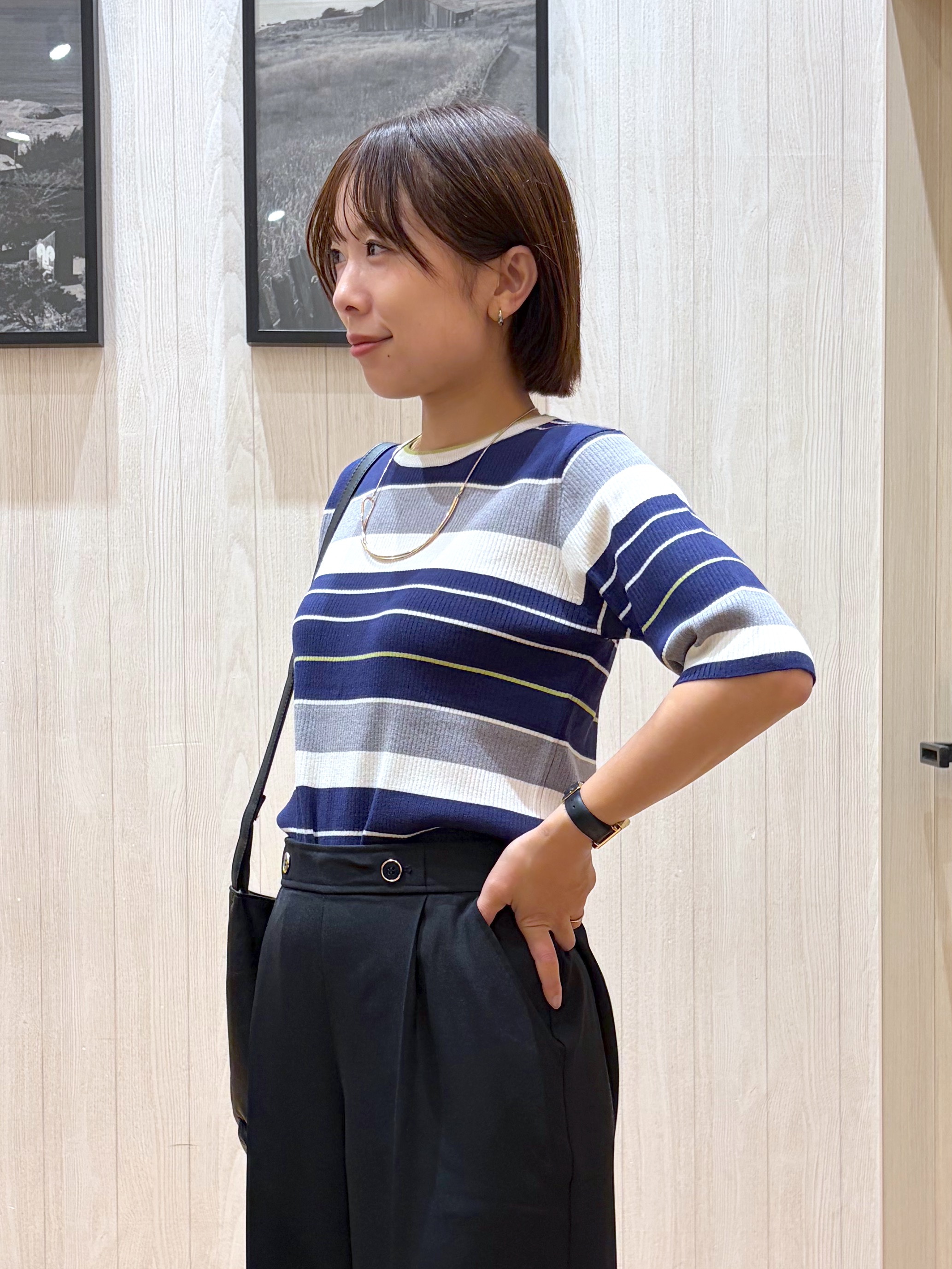 shirayuuuさんの「SHOO･LA･RUE｜【S-LL】オンオフ着られる マルチボーダーリブニット」を使ったコーディネート
