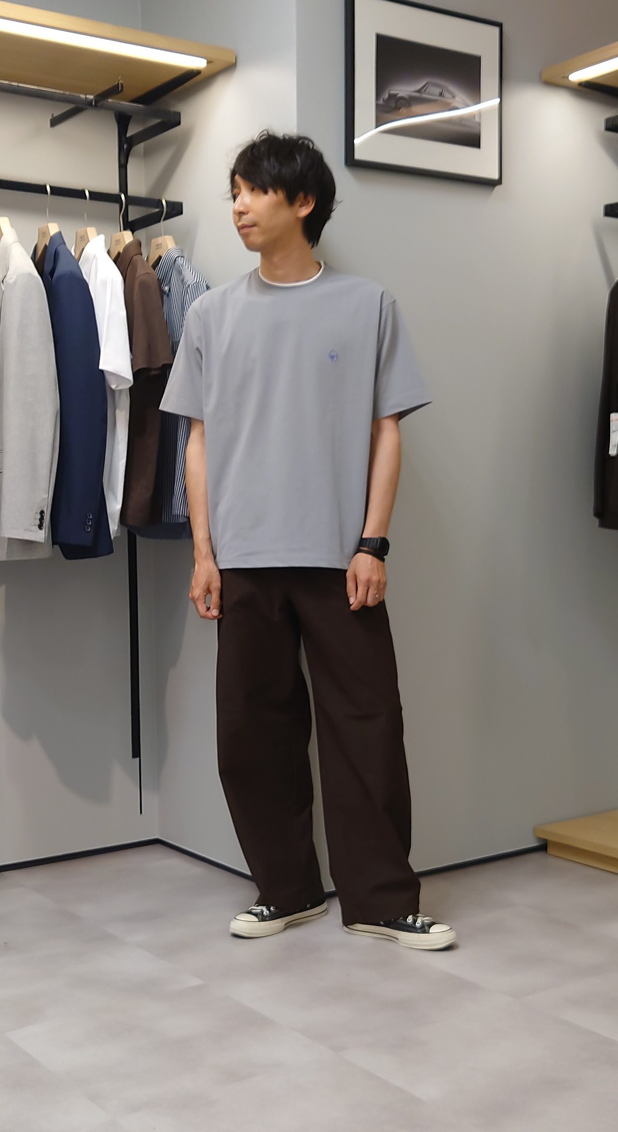 kawamuさんの「TAKEO KIKUCHI｜【日本製】DotAir（R）サッカー7分袖シャツ」を使ったコーディネート