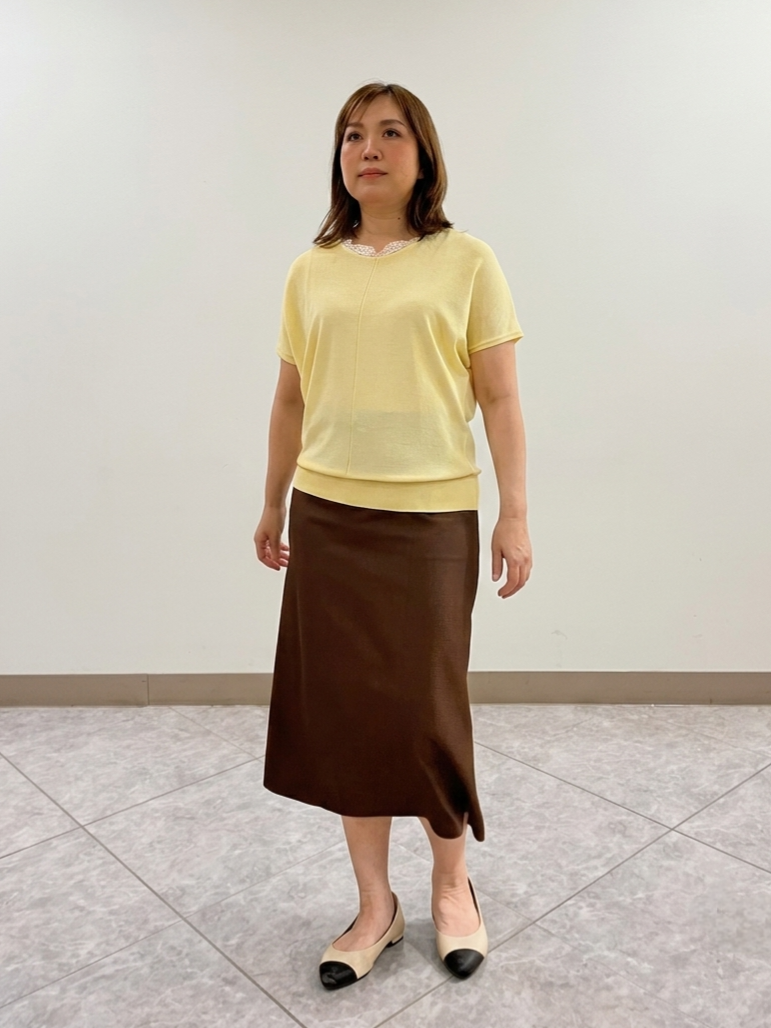 S.xuliさんの「Reflect｜【二の腕カバー／手洗い可】ネックレース フレンチスリーブニット」を使ったコーディネート
