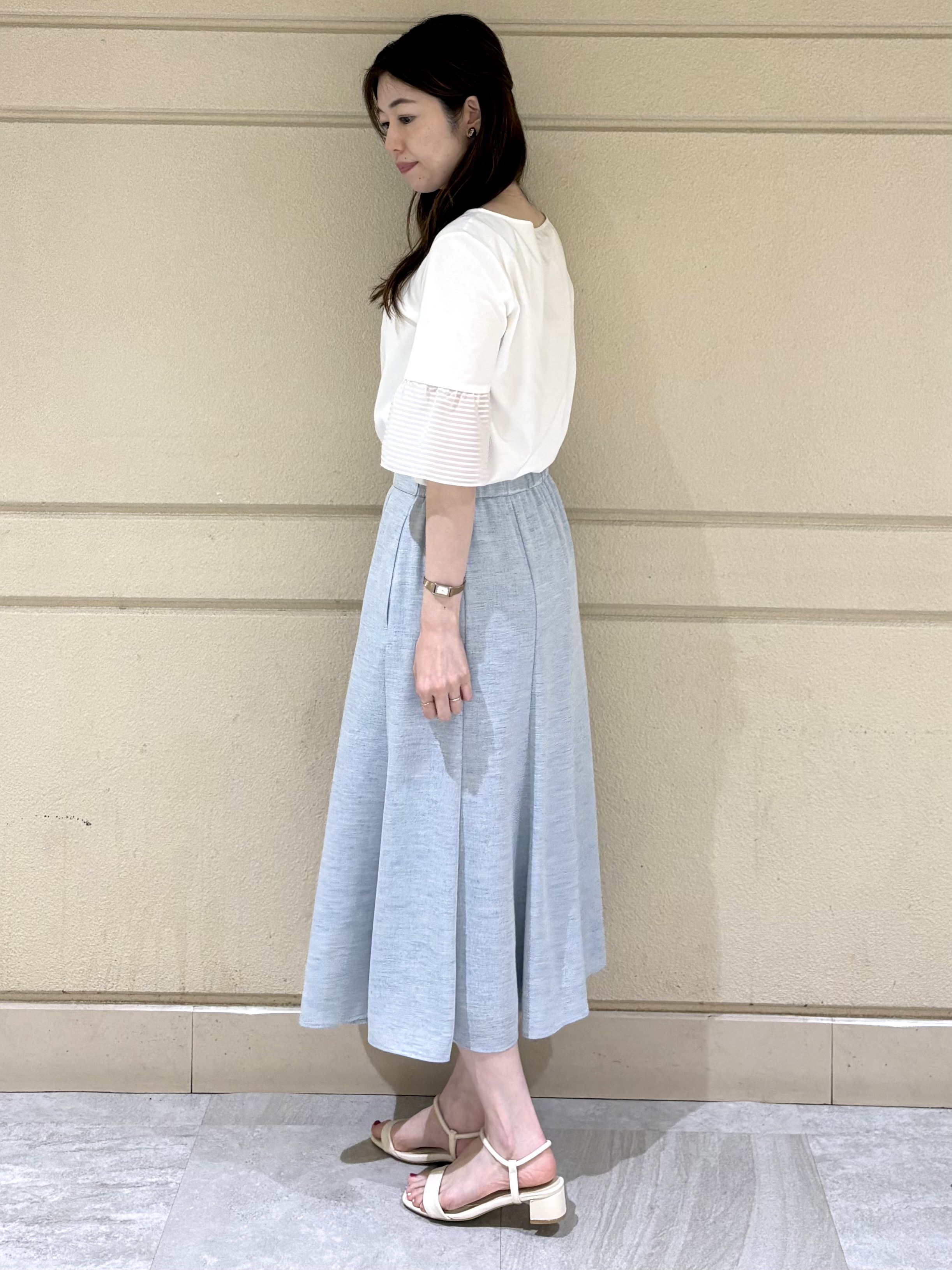 sakiさんの「COUP DE CHANCE｜【5分袖／日本製／接触冷感】異素材ドッキングカットソー」を使ったコーディネート