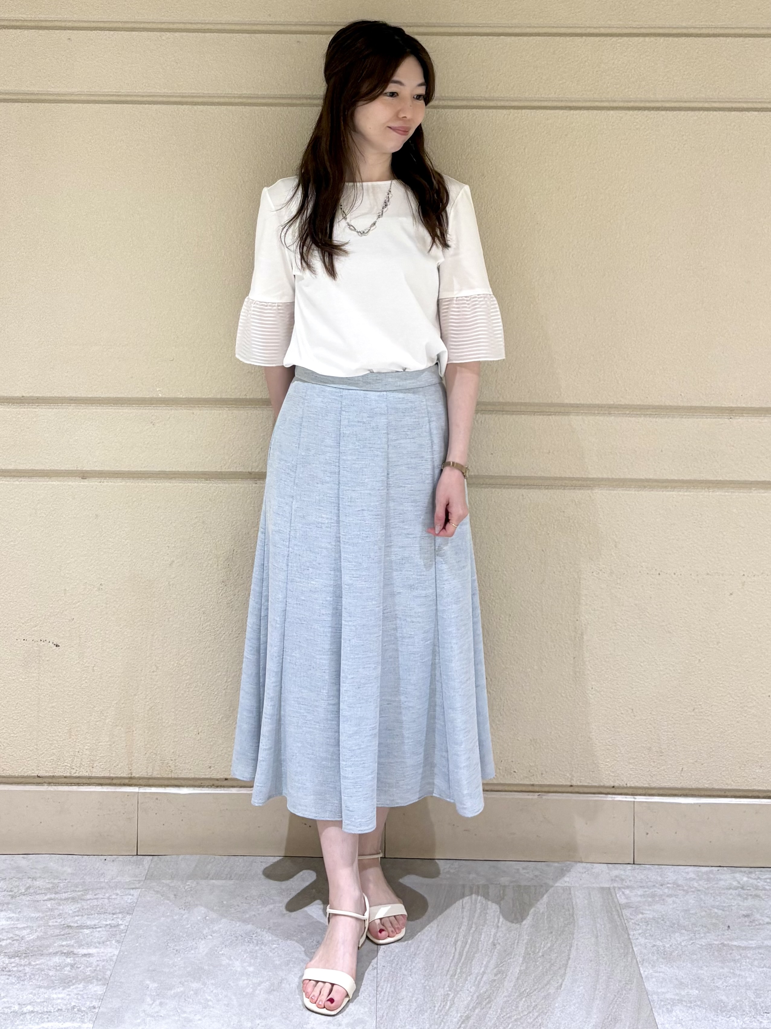 sakiさんの「COUP DE CHANCE｜【5分袖／日本製／接触冷感】異素材ドッキングカットソー」を使ったコーディネート