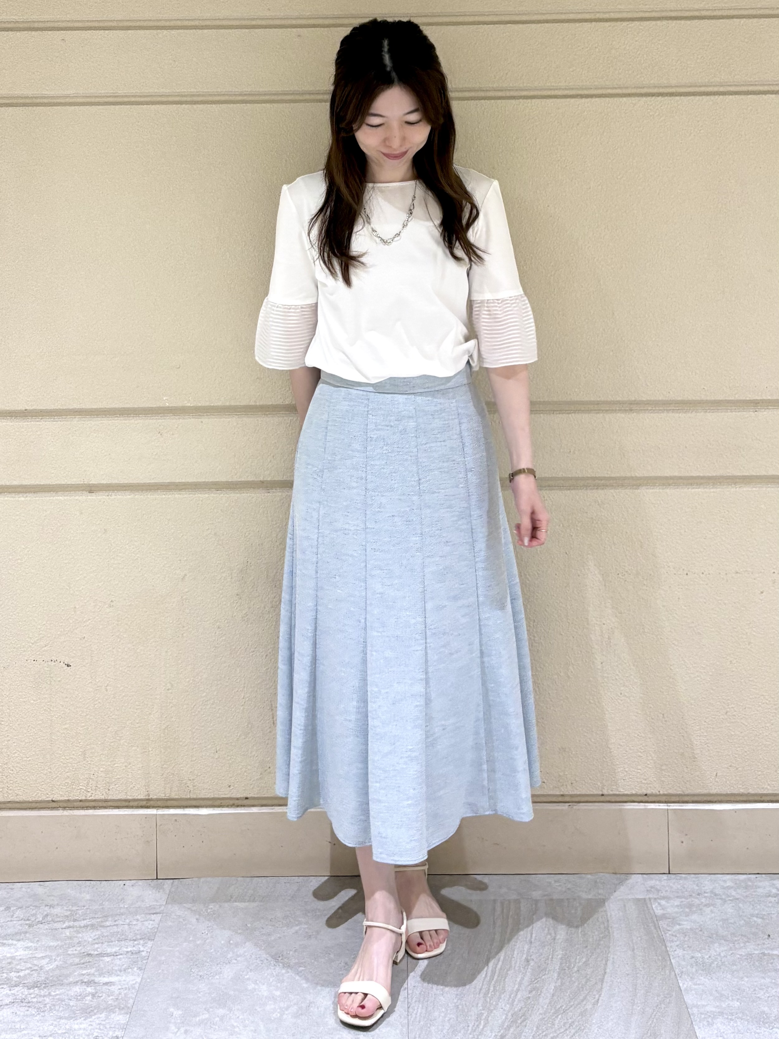 sakiさんの「COUP DE CHANCE｜【5分袖／日本製／接触冷感】異素材ドッキングカットソー」を使ったコーディネート