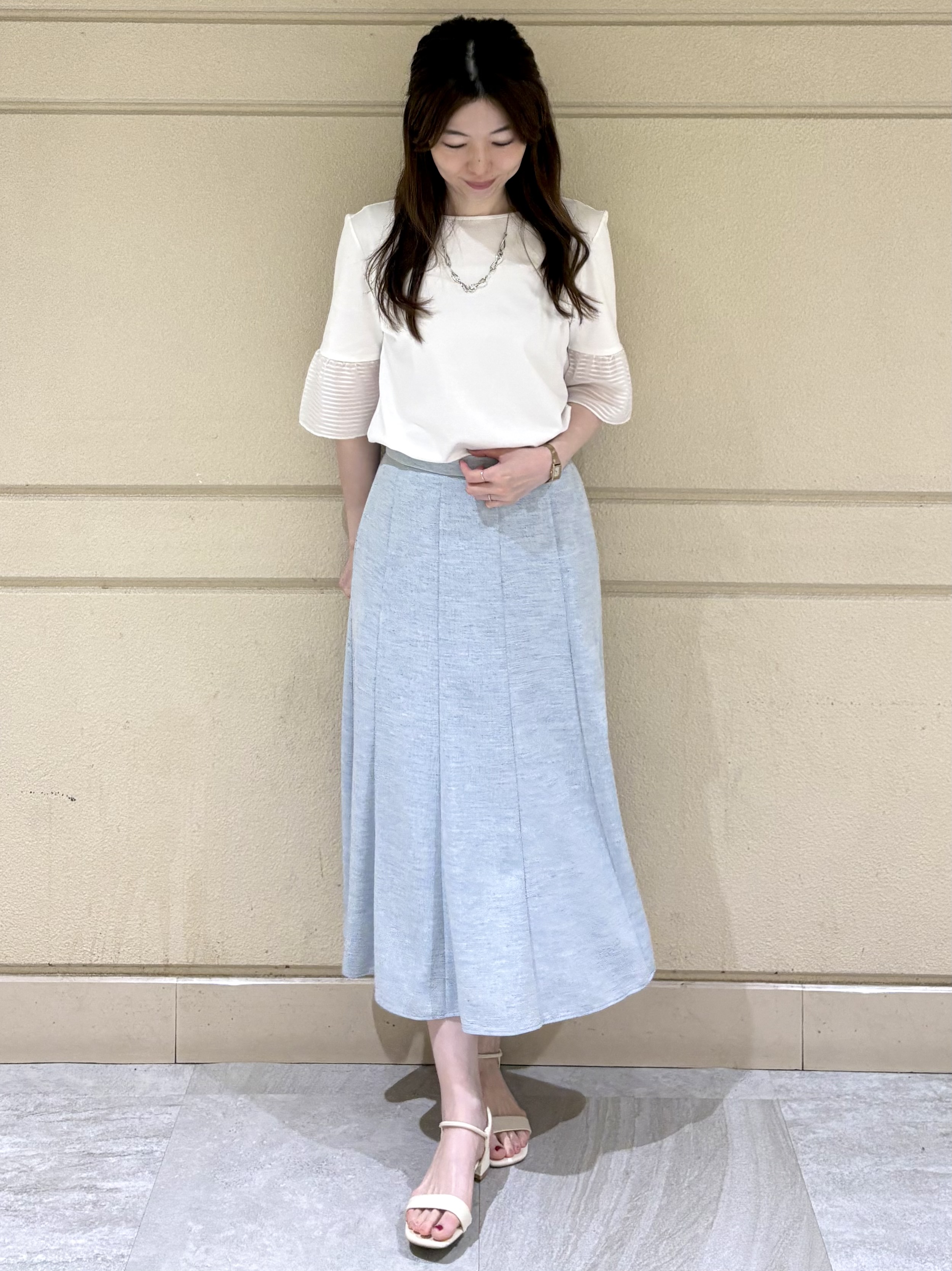 sakiさんの「COUP DE CHANCE｜【5分袖／日本製／接触冷感】異素材ドッキングカットソー」を使ったコーディネート