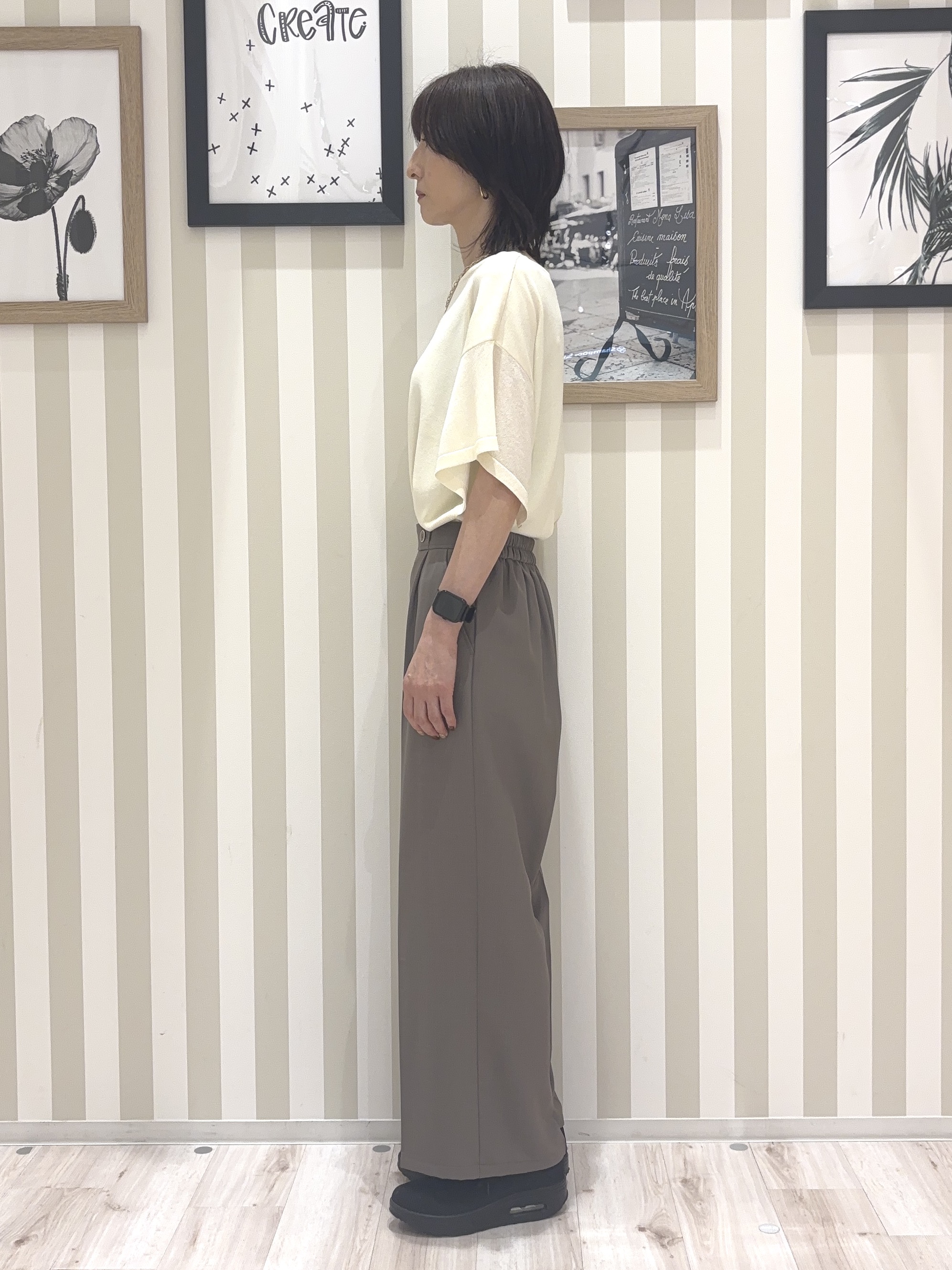 たまごがにさんの「SHOO･LA･RUE｜【S-LL/洗濯機可】インせず着られる ひらり袖ニット」を使ったコーディネート