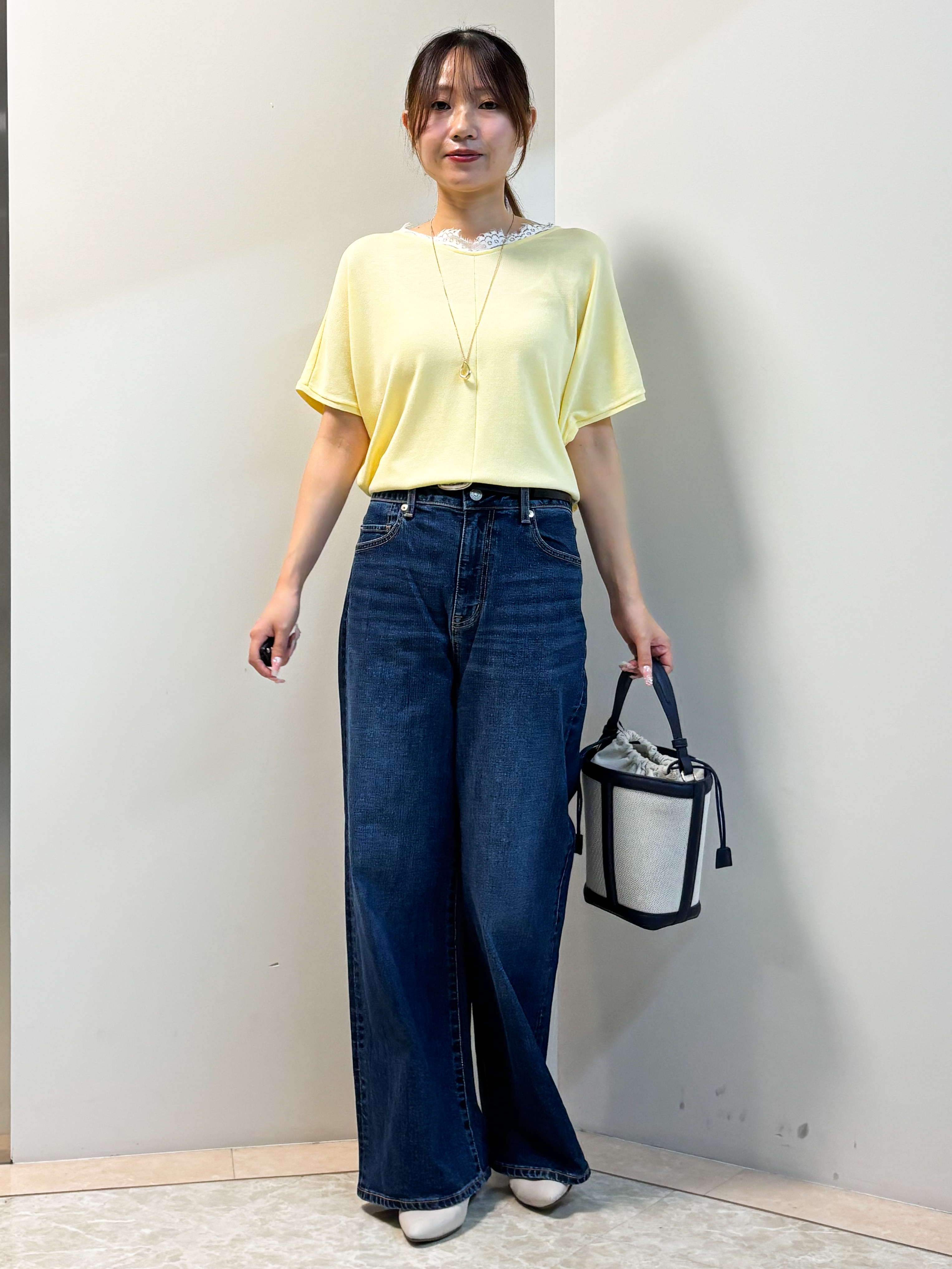 Sawaさんの「Reflect｜【二の腕カバー／手洗い可】ネックレース フレンチスリーブニット」を使ったコーディネート