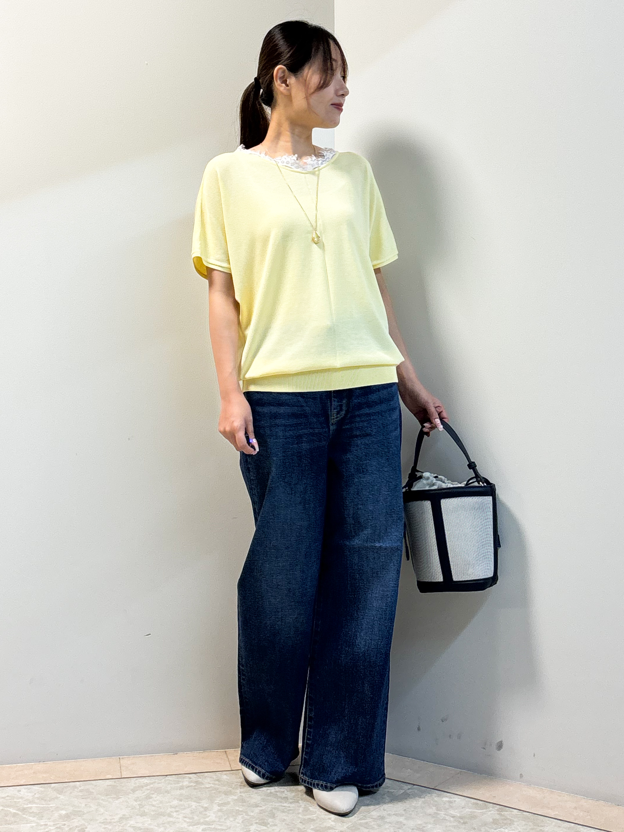Sawaさんの「Reflect｜【二の腕カバー／手洗い可】ネックレース フレンチスリーブニット」を使ったコーディネート