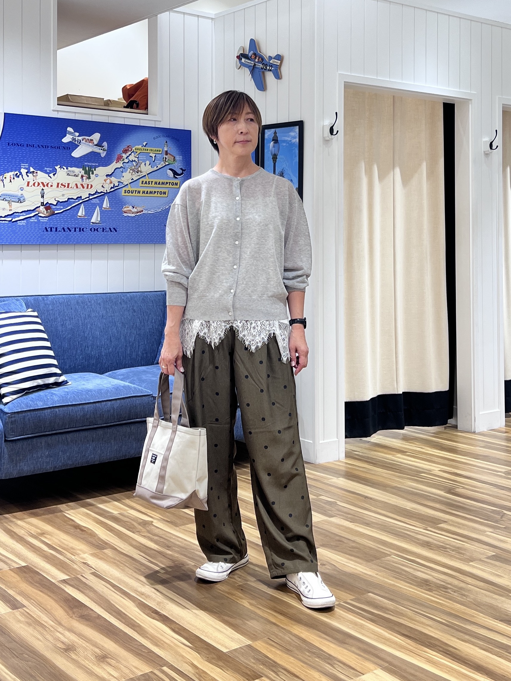 haruさんの「Dessin｜ペーパータッチ クルーネックカーディガン」を使ったコーディネート